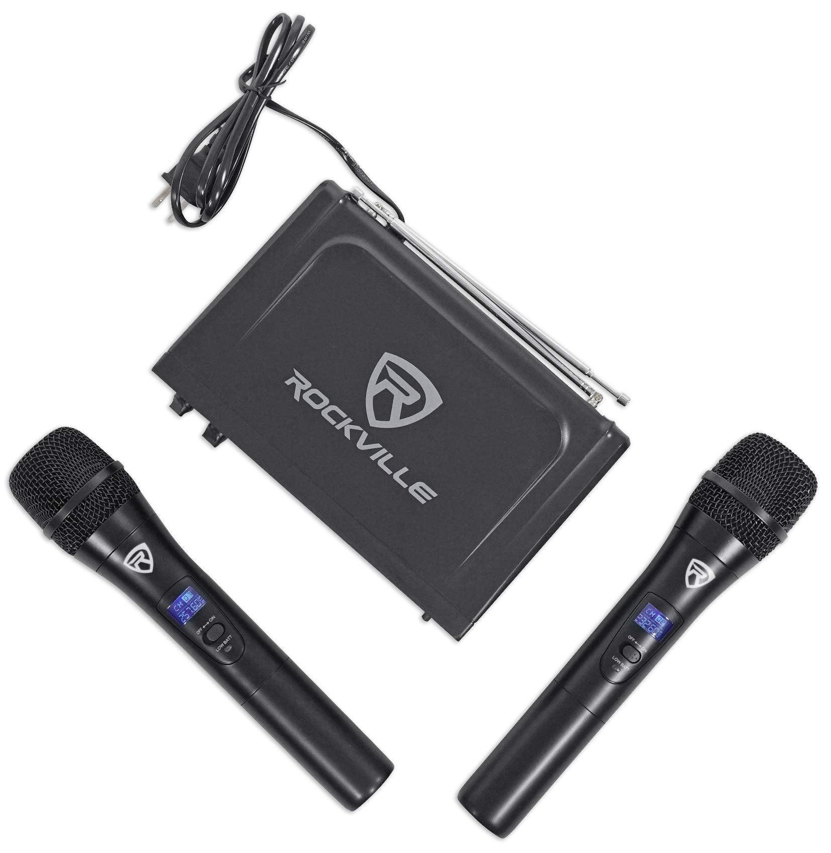 Rockville RWM1203VH VHF Wireless Dual Handheld Microphone System/Digital Display, black