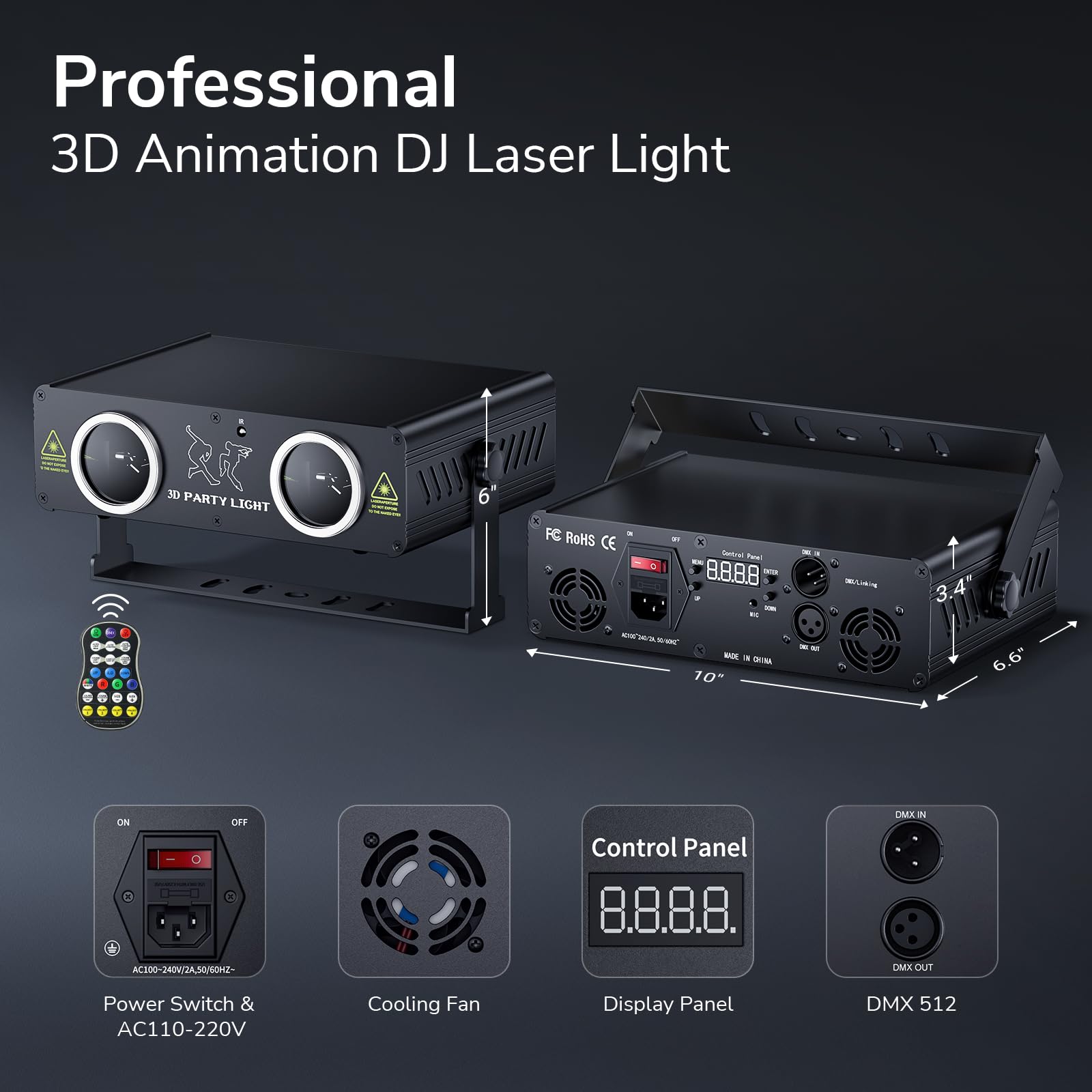 Ehaho DJ Laser Lights for Party, Hundreds of 3D Animation Laser Light Show Machine, DMX512 Music Sound Activated Laser Dance Lig