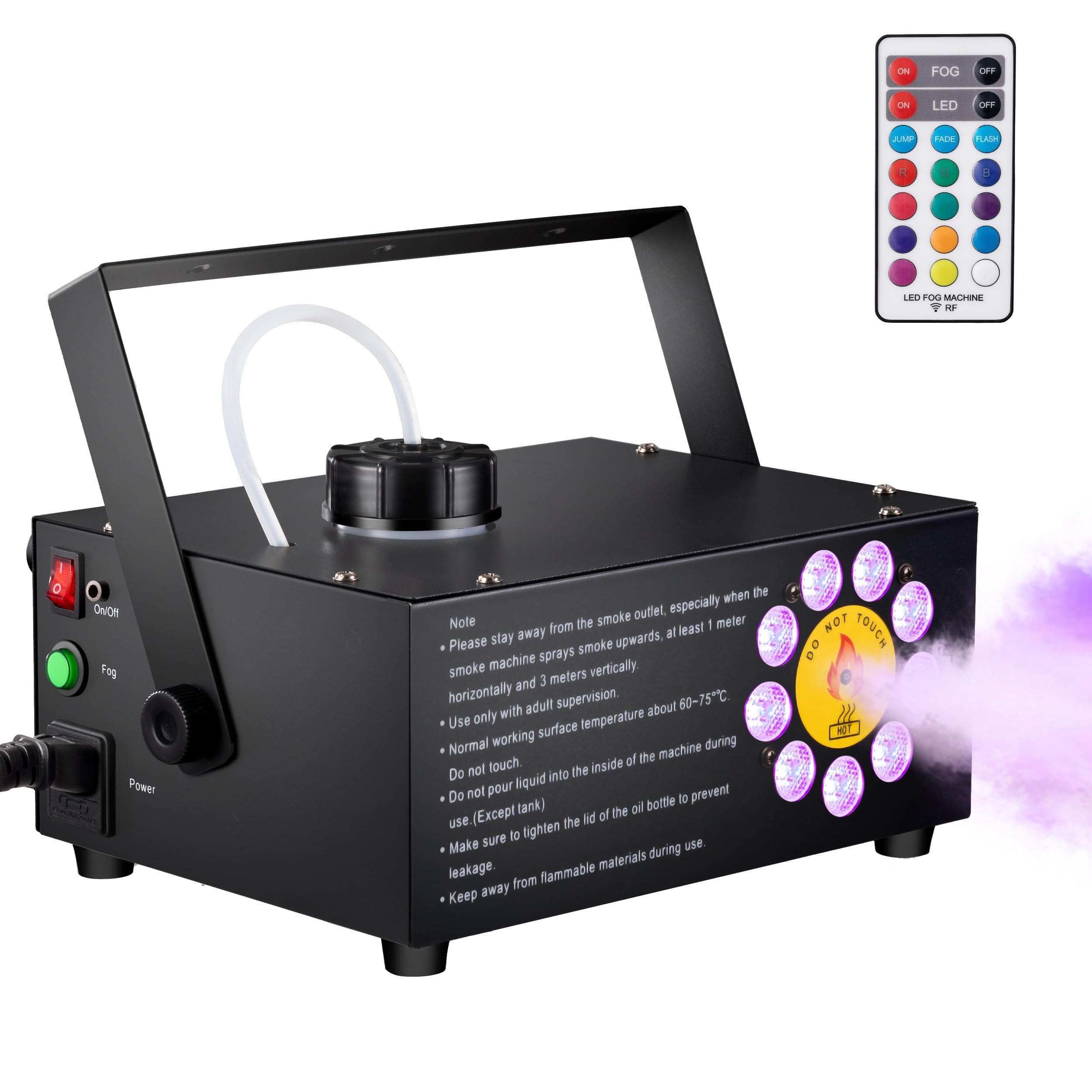 Sunolga Fog Machine with 9 LED Lights 12 Colors, 500W 2500 CFM Horizontal and Vertical Halloween Smoke Machine with 2-in-1 Wirel