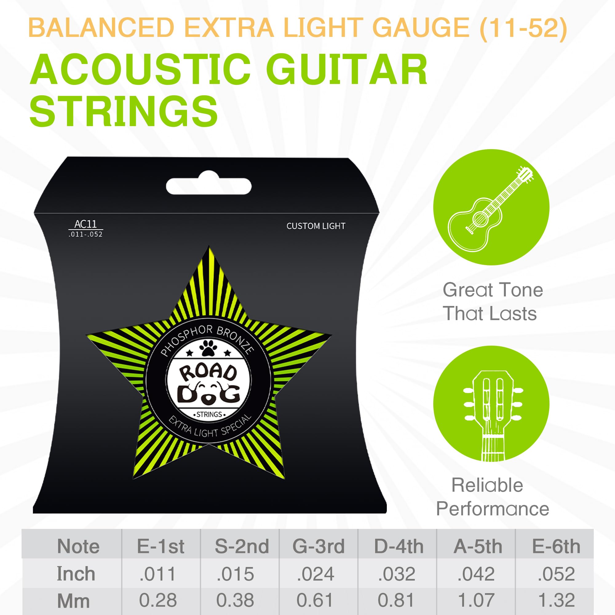 Acoustic Guitar Strings 6 String Guitar Set Nickel Plated Steel with PVD Ion Coating Guitar Strings Acoustic Guitar Accessories