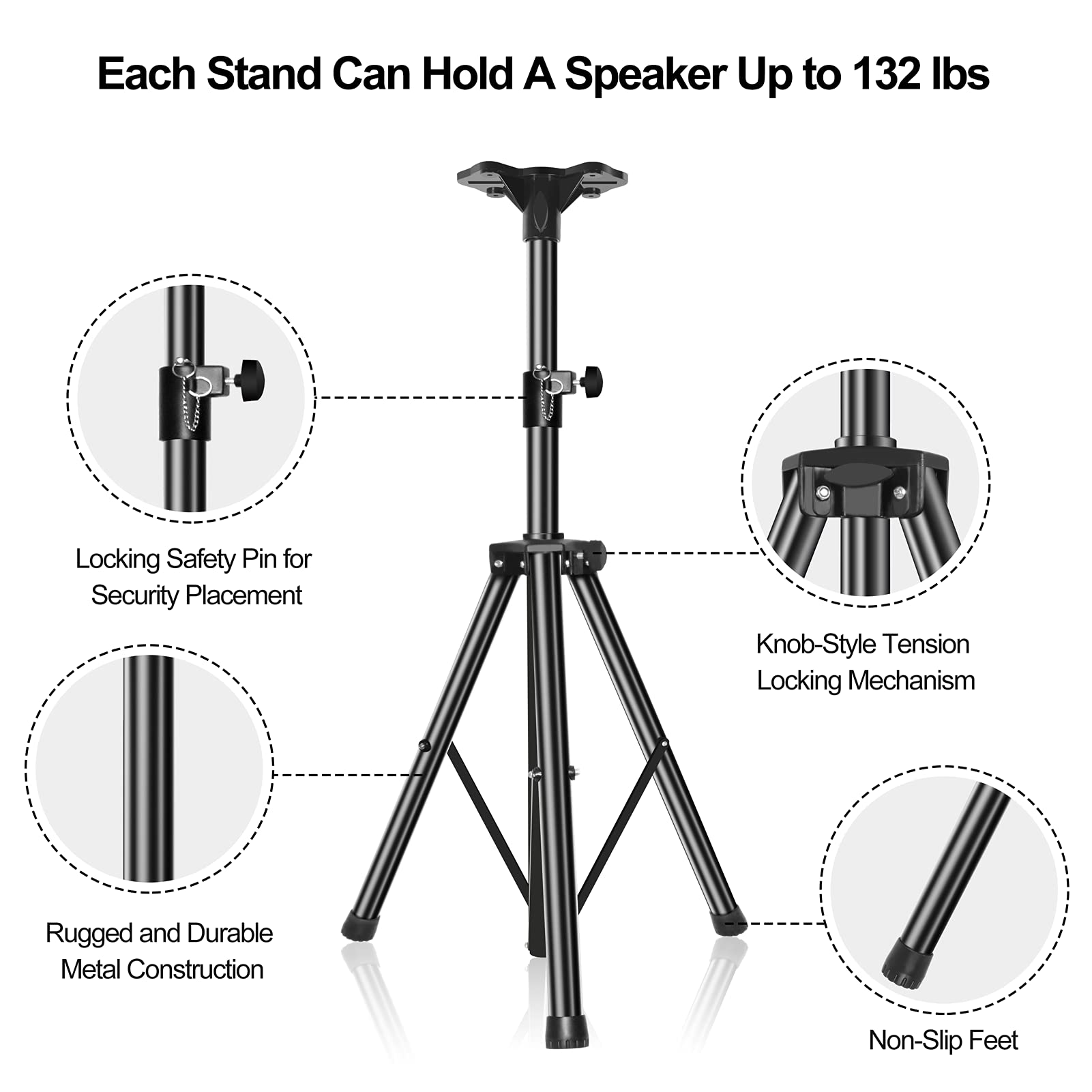 EMART PA Speaker Stands Pair, Adjustable Height Professional Heavy Duty DJ Tripod with Mounting Bracket and Carrying Bag, Extend