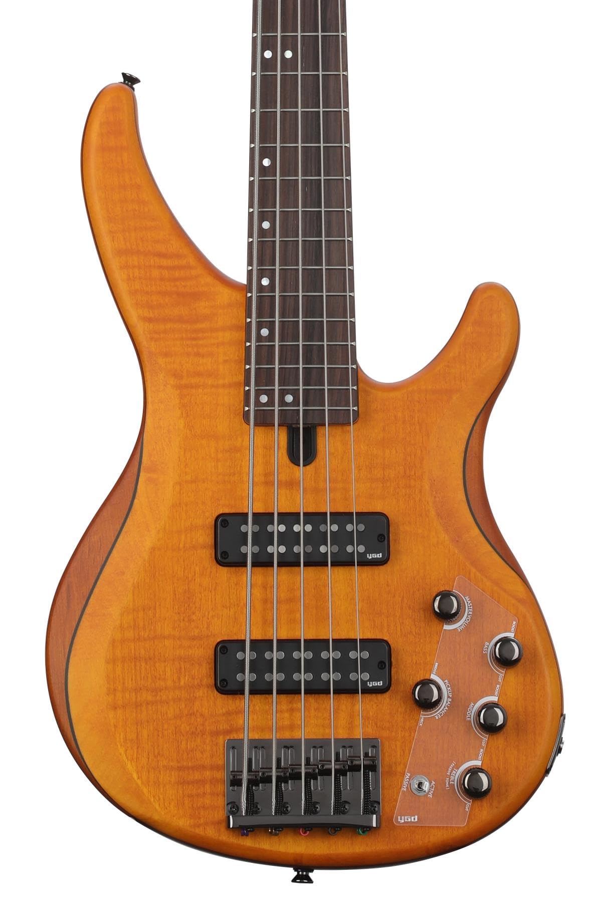 Yamaha Trbx605 5-String Flamed Maple Bass Guitar, Matte Amber