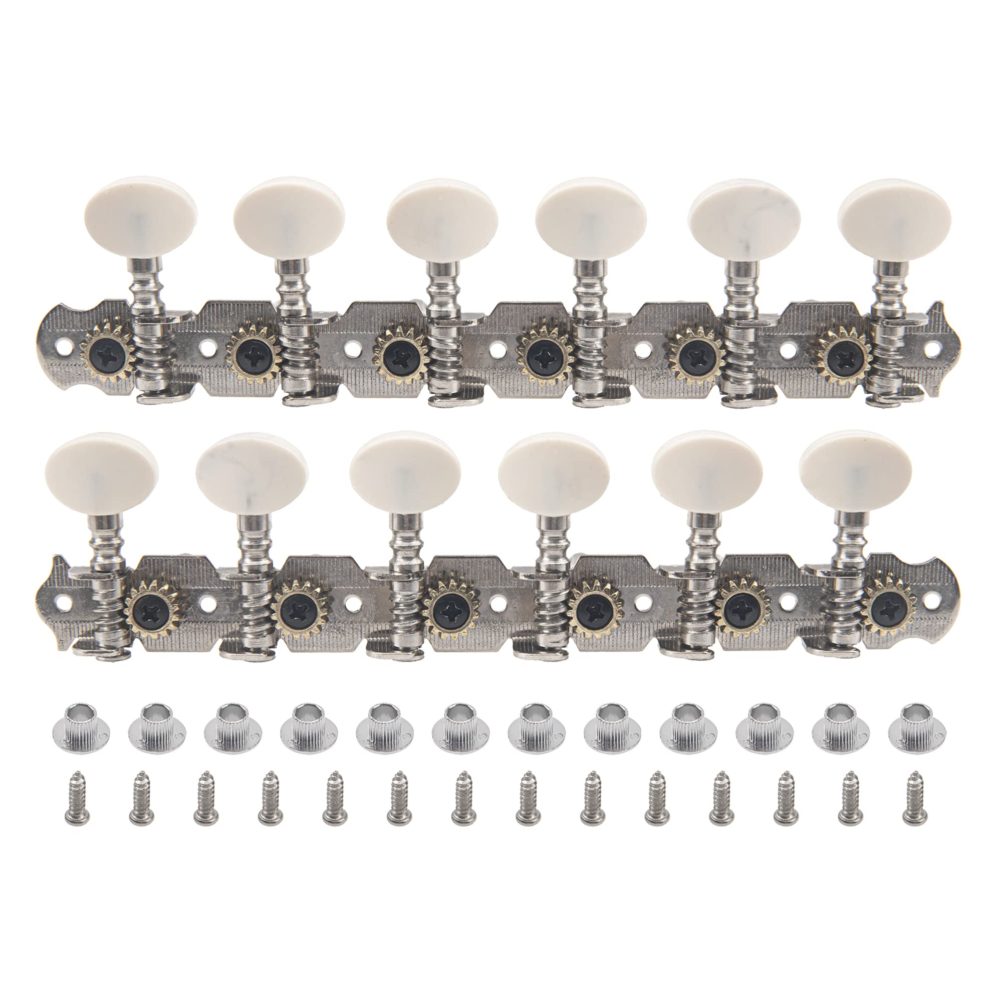 1Set Yootones 12 Strings Acoustic Guitar Tuning Pegs Machine Heads Single Hole Compatible With Acoustic Guitar Accessories (Silv