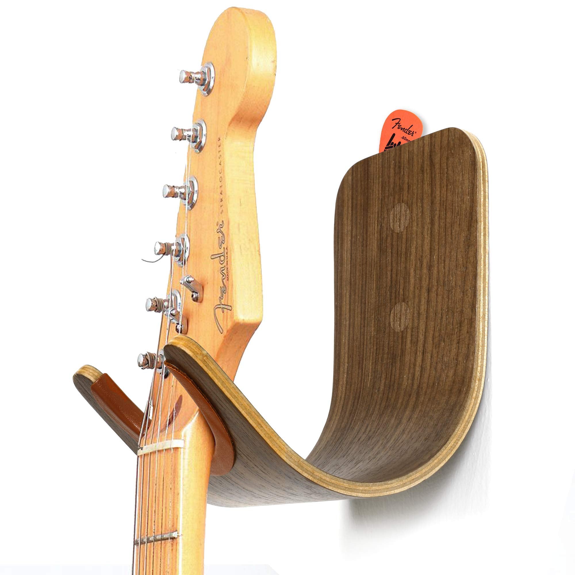 Plywood Guitar Wall Mount Holder with Pick Slot on top, Modern and Unique Design Guitar Hanger for Bass Acoustic Electric Guitar
