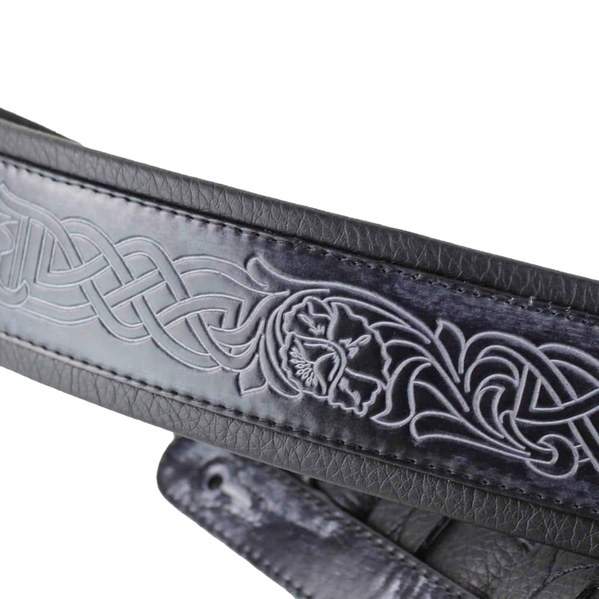 Walker & Williams GB-182 Handmade Cobalt Black Brushed Padded Guitar Strap With Celtic Braid Design For Acoustic, Electric, And