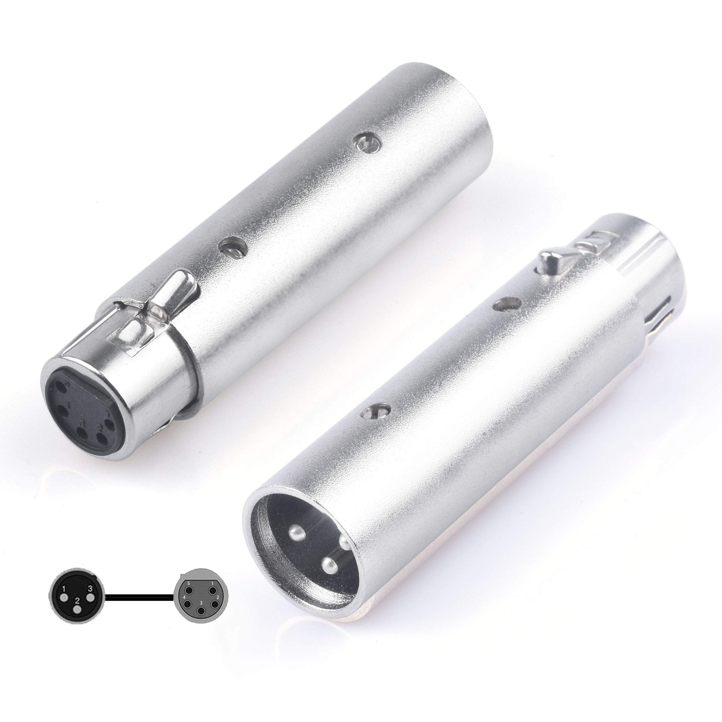 Devinal XLR 3Pin Male to 5Pin Female Adapter, DMX Stage Light Cable Convertor, 5Pin Female XLR to 3Pin Male Audio Connector 2 Pa