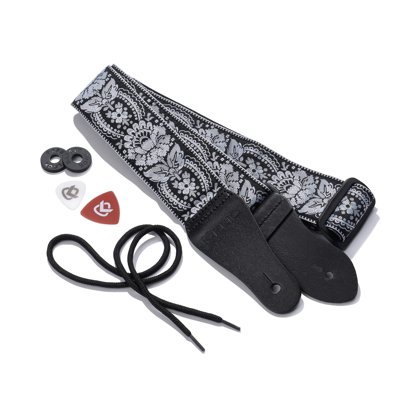 Kliq Vintage Woven Guitar Strap For Acoustic And Electric Guitars + 2 Free Rubber Strap Locks, 2 Free Guitar Picks And 1 Free La