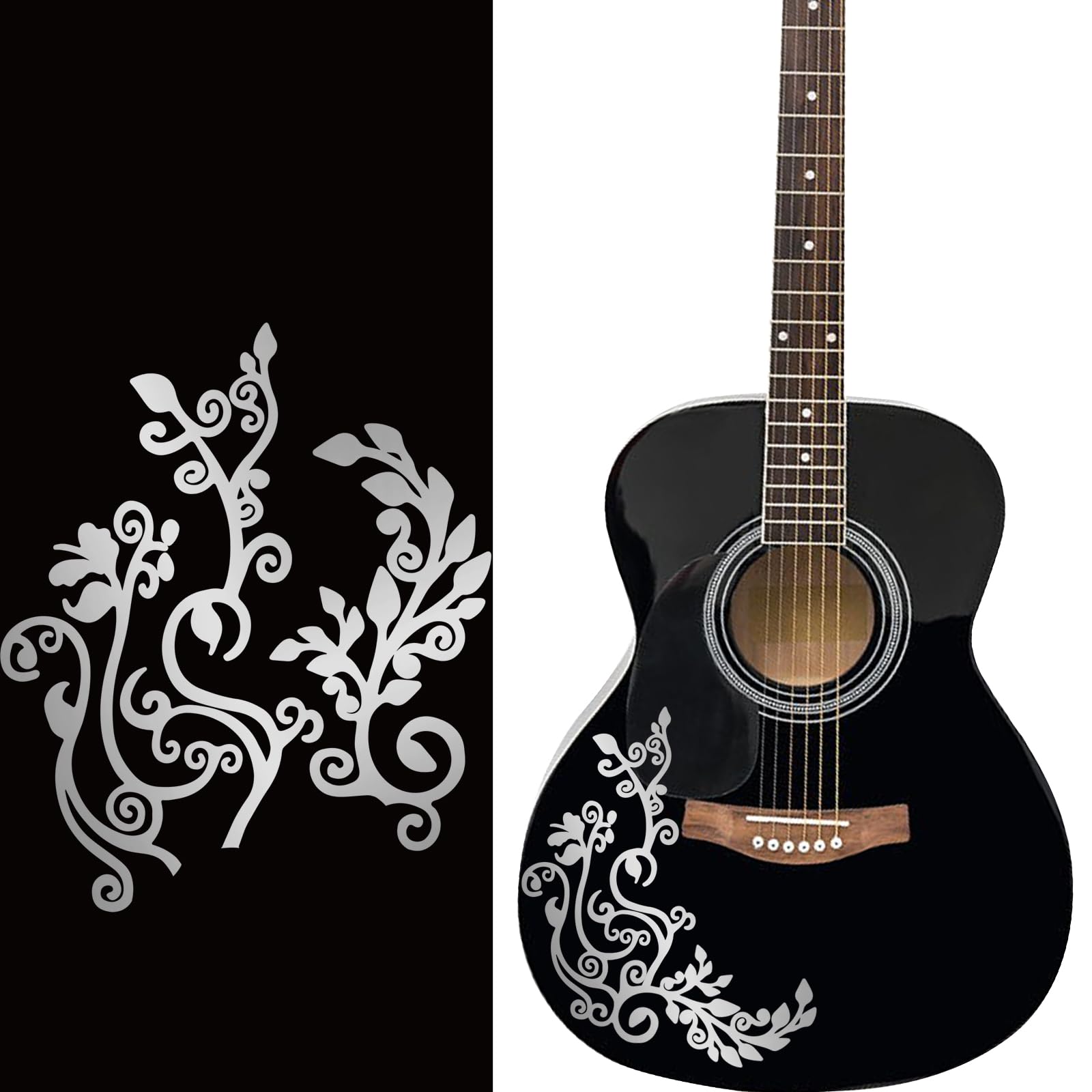 Pligreat 2 Pack Silver Flower Vine Guitar Guard Board Stickers Removable Guitar Decals Diy Gifts For For Bands Electric Bass Aco