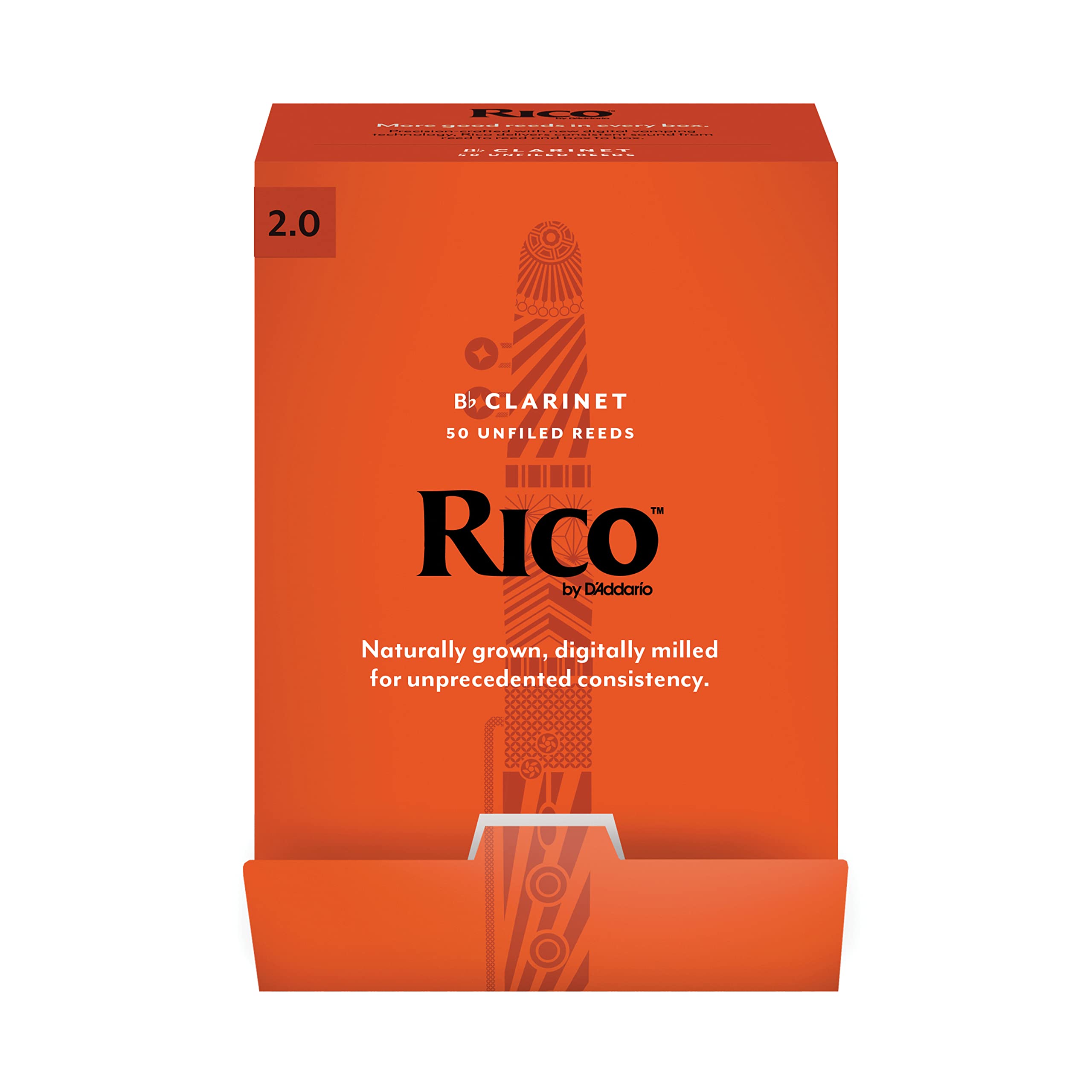 DAddario Woodwinds, Rico Bb Clarinet Reeds, RCA0120-B50, Strength 2.0, 50-pack