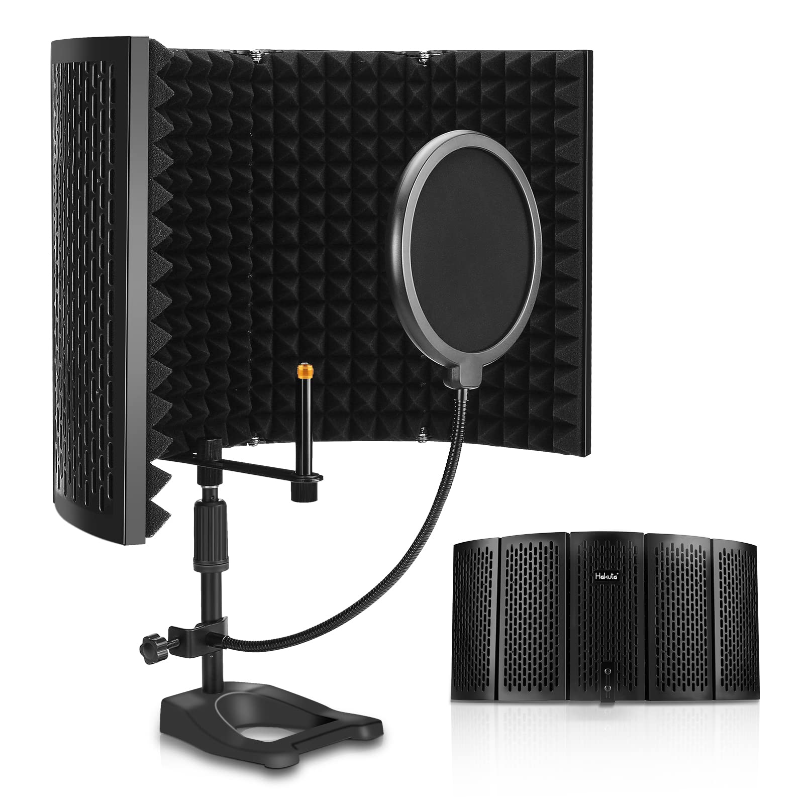 Microphone Isolation Shield, Hakuta Microphone Isolation Shield With Stand And Pop Filter, High-Density Absorbent Foam To Filter