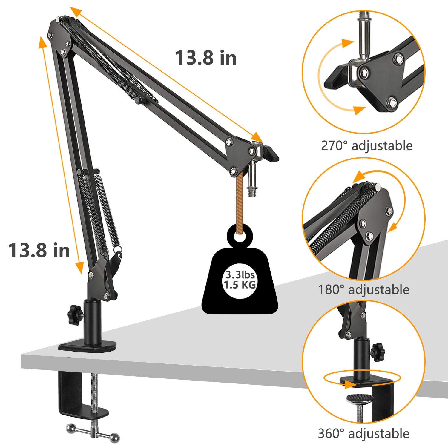 Razer Seiren Mini Boom Arm Mic Stand with Pop Filter, Shock Mount, Upgraded Heavy Duty Clamp, Adjustable Suspension Scissor Boom