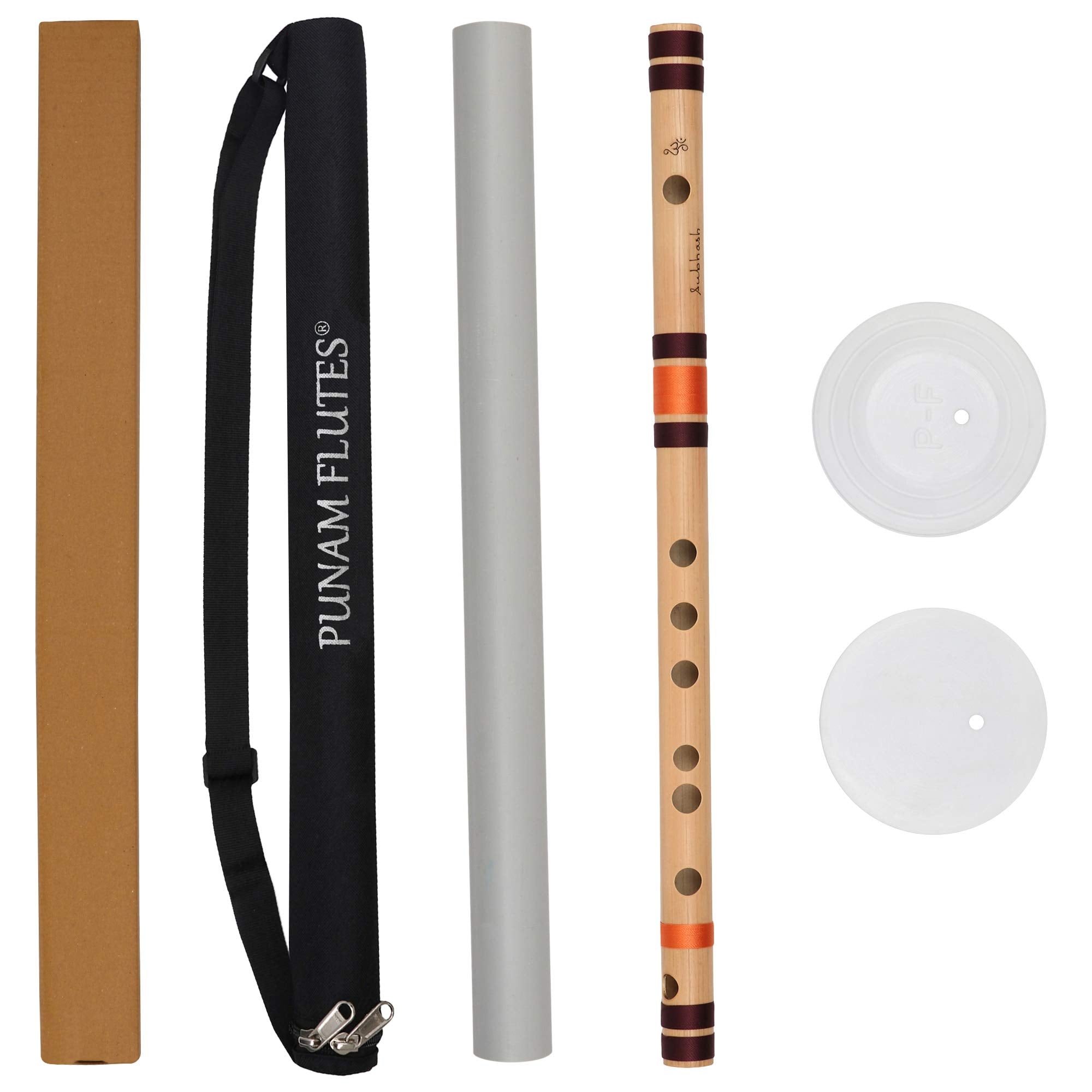 Punam Flutes F Natural Medium Right Hand Bamboo Flute/Bansuri Size 14.8 Inches