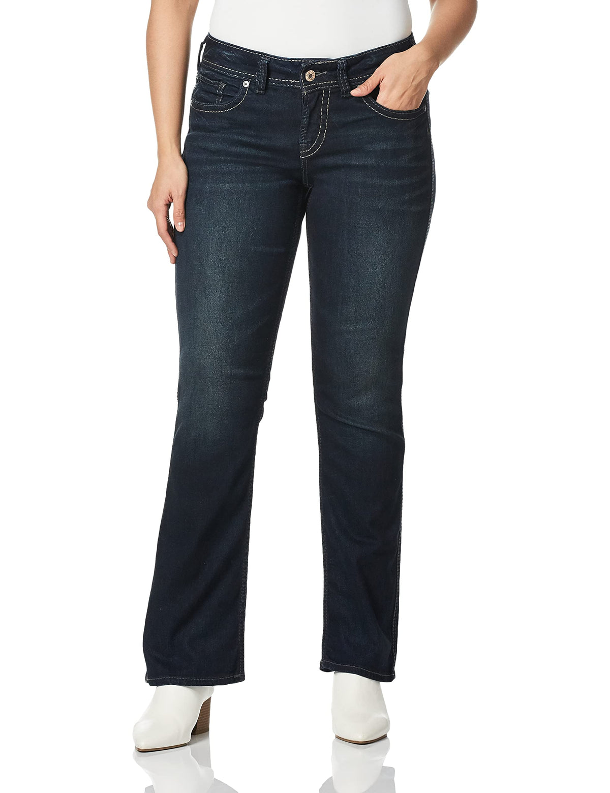 Silver Jeans Co Womens Suki Mid Rise Slim Bootcut Jeans, Grey Dark Indigo Rinse, 27W X 33L