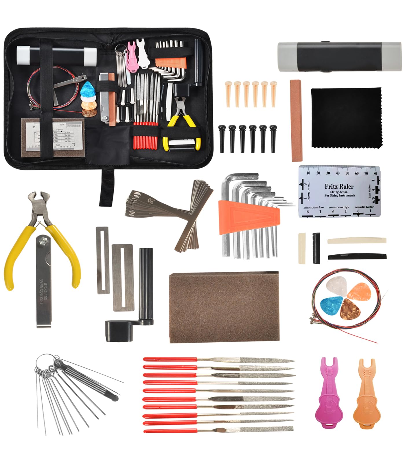 74PCS Guitar Tools Kit, Professional Guitar Setup Repair Maintenance Adjustments Cleaning Tool Kit, Guitar Accessories Gift for 