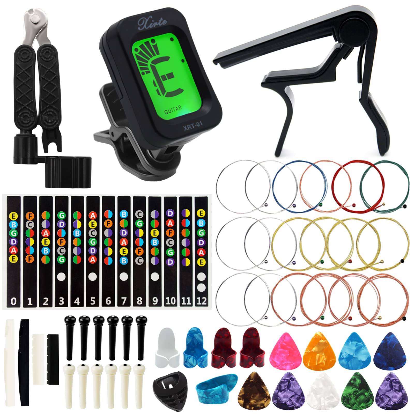 Anvin Acoustic Guitar Accessories Kit Including Acoustic Guitar Strings, Tuner, Guitar Capo, 3-In-1 Restring Tool, Guitar Picks,