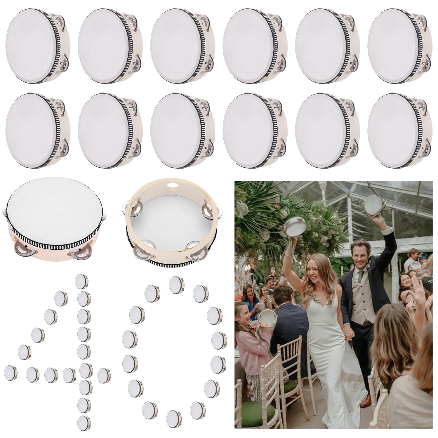 GEWURIZXY 4/6 Inch Wedding Tambourine Bulk Drum for Adults Noise Makers Hand Held Tambourine Single Row Metal Jingle Percussion 