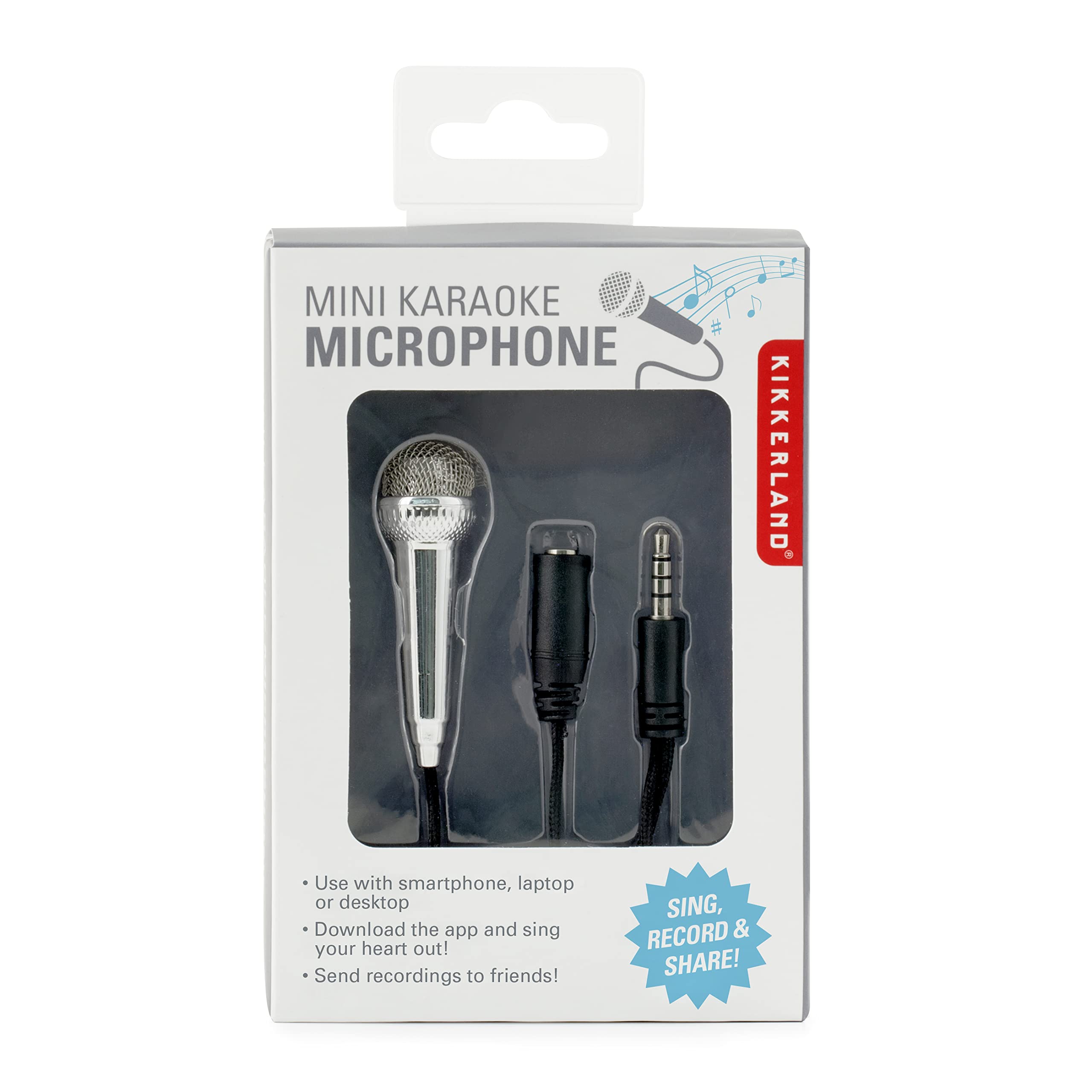 Kikkerland Karaoke Compact Portable Tiny Mini Microphone, Silver, For Voice Recording, Singing. Novelty Gift