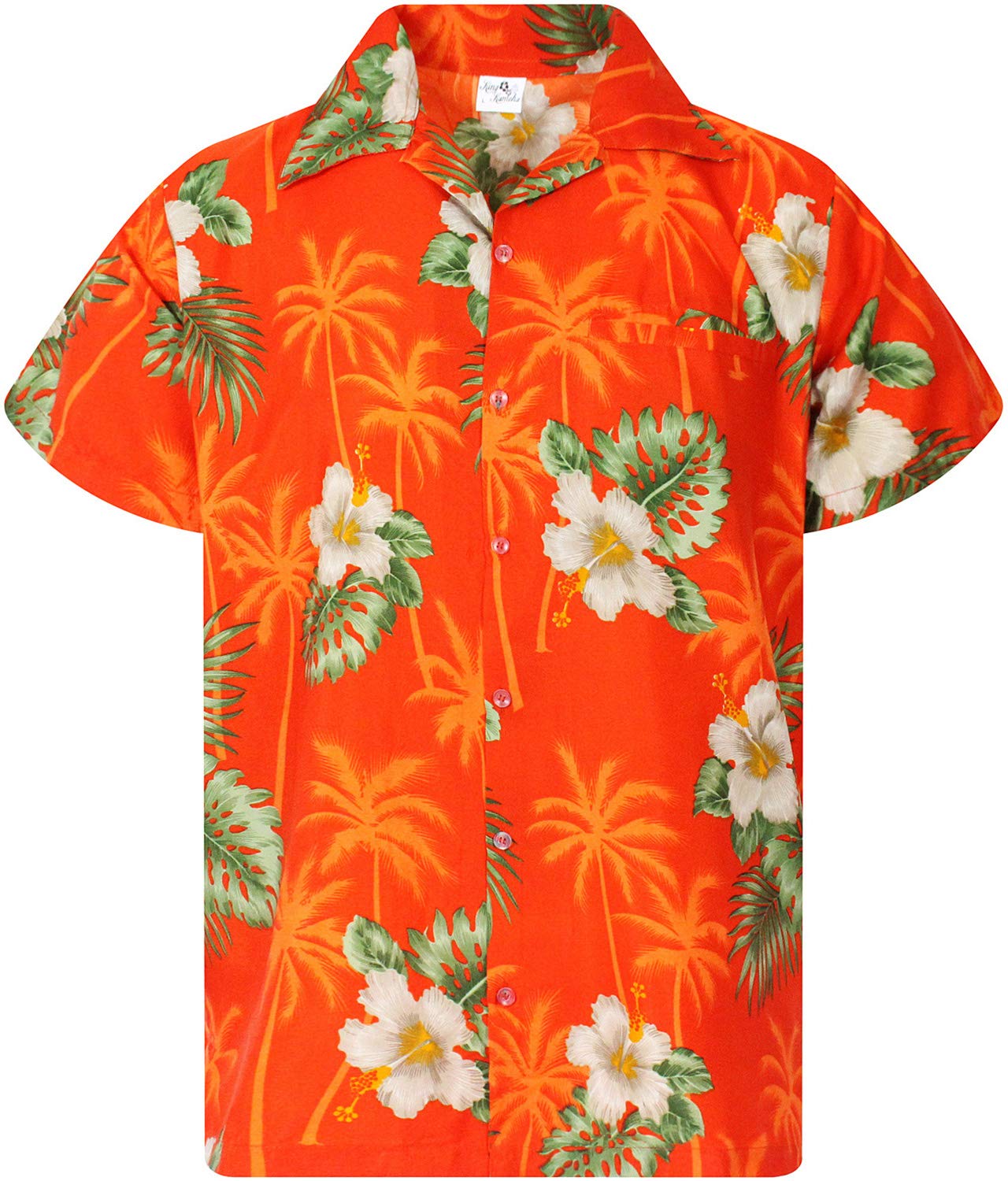 King Kameha Funky Hawaiian Shirt, Shortsleeve, Small Flower, Orange, 5Xl