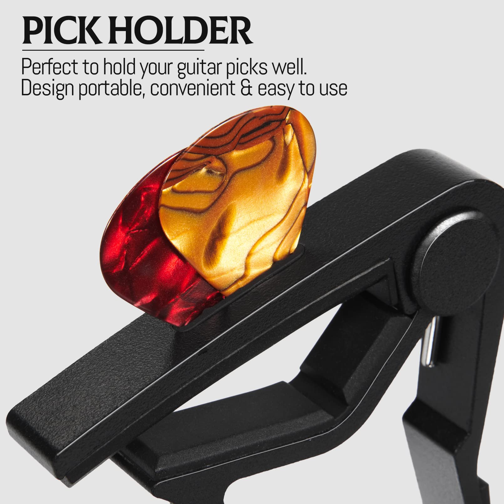 Capo Guitar Capo with Pick Holder for Acoustic and Electric Guitar, Ukelele, Bass, Banjo with Guitar Picks (black)