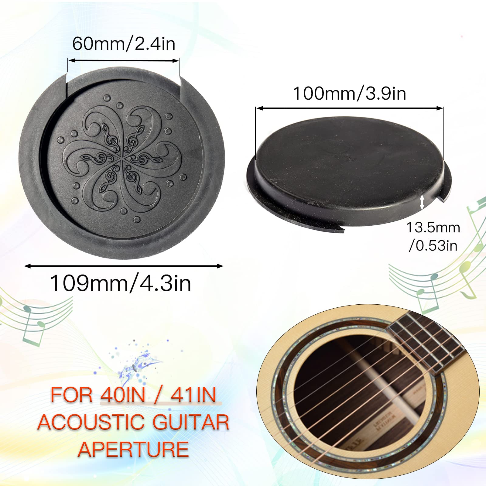 Cheerock Guitar Soundhole Cover 4 inch, Soft Rubber Sound Hole Cover to Reduce Feedback and Noise for Acoustic Guitar 40/41 Inch