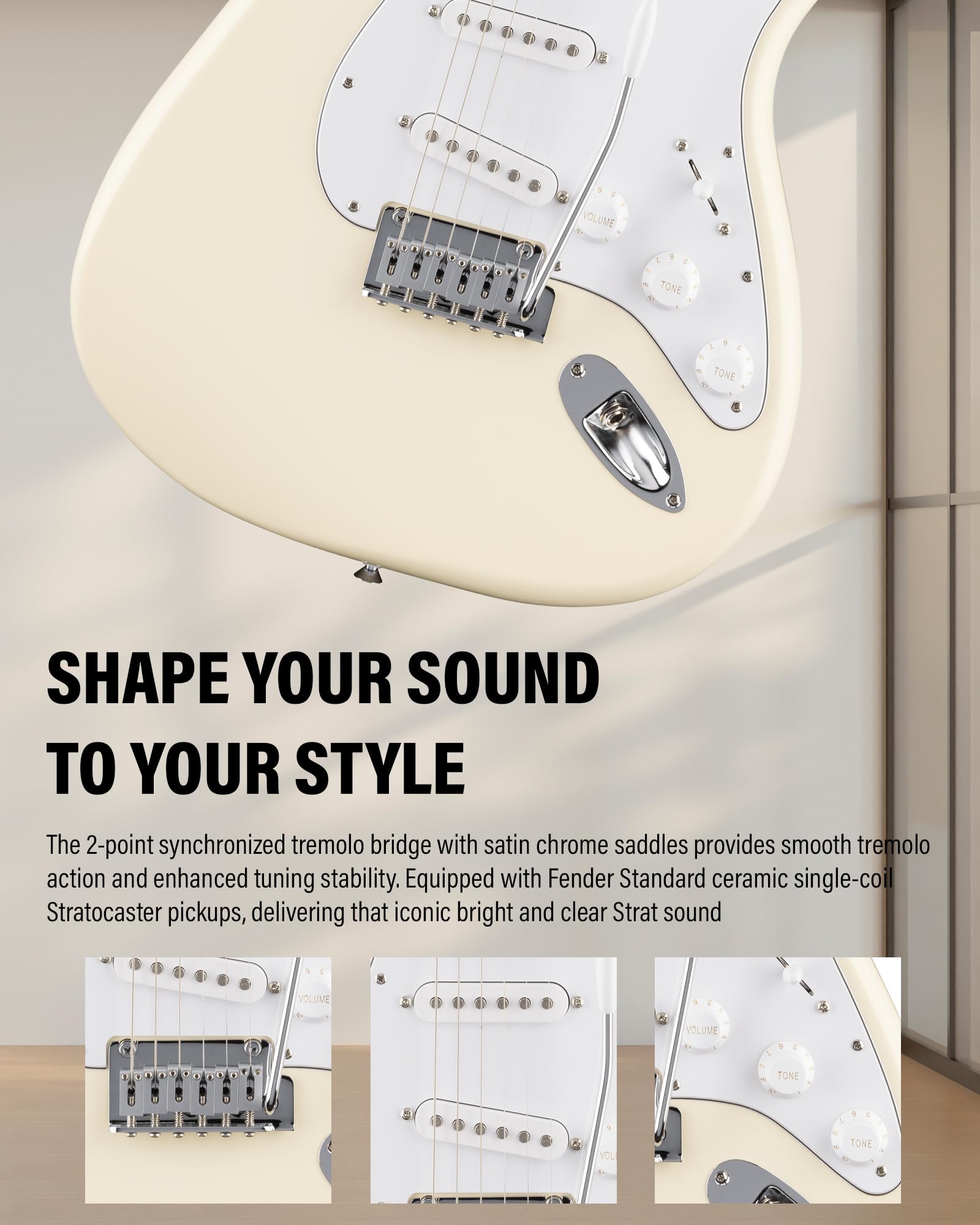 Fender Standard Stratocaster - Olympic White Bundle with Strap, Guitar Cleaning Kit and Austin Bazaar Instructional Video