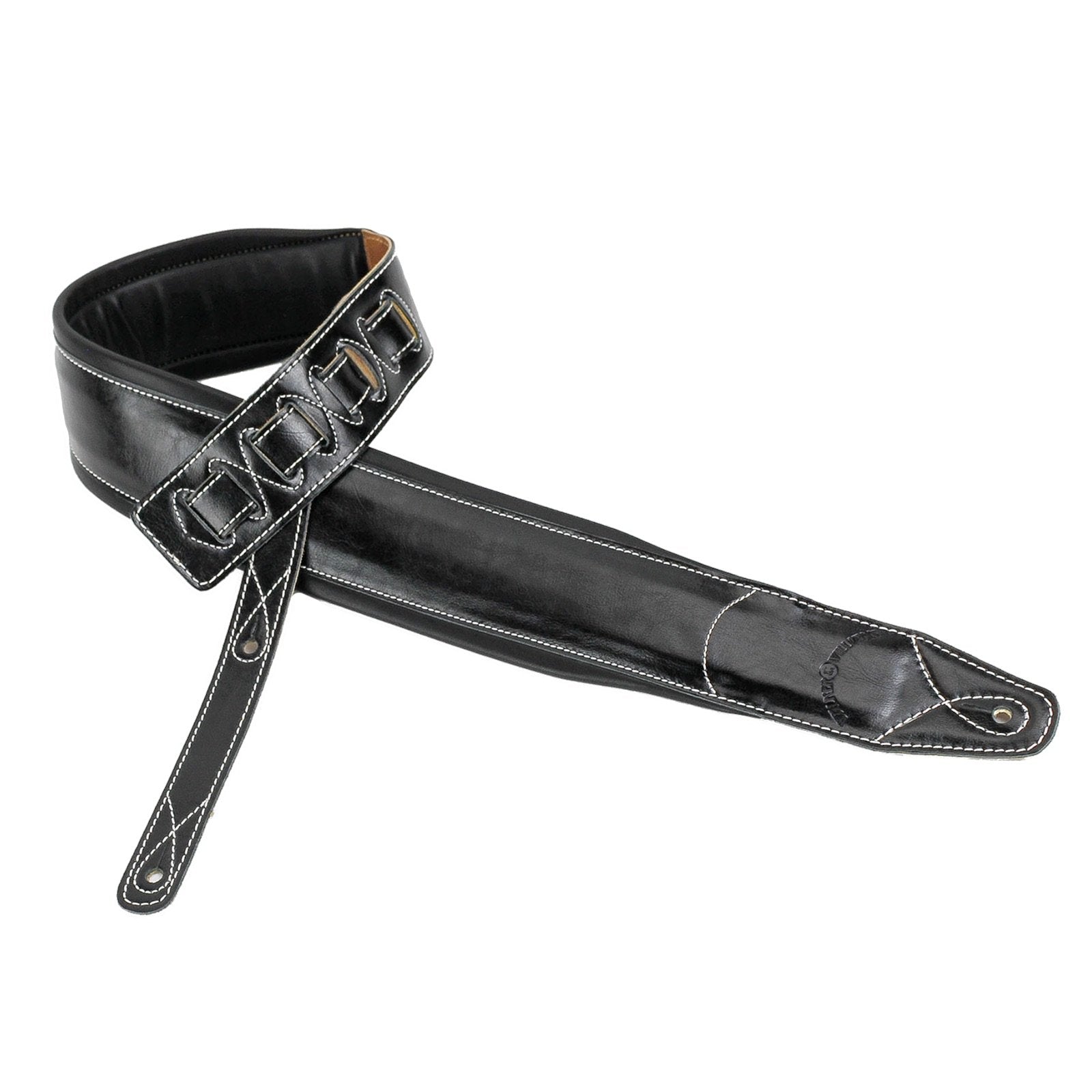 Walker & Williams C-22-XL Premium Black Grain Leather Guitar Strap Extra Long Double Padded up to 61'' For Acoustic, Electric, A