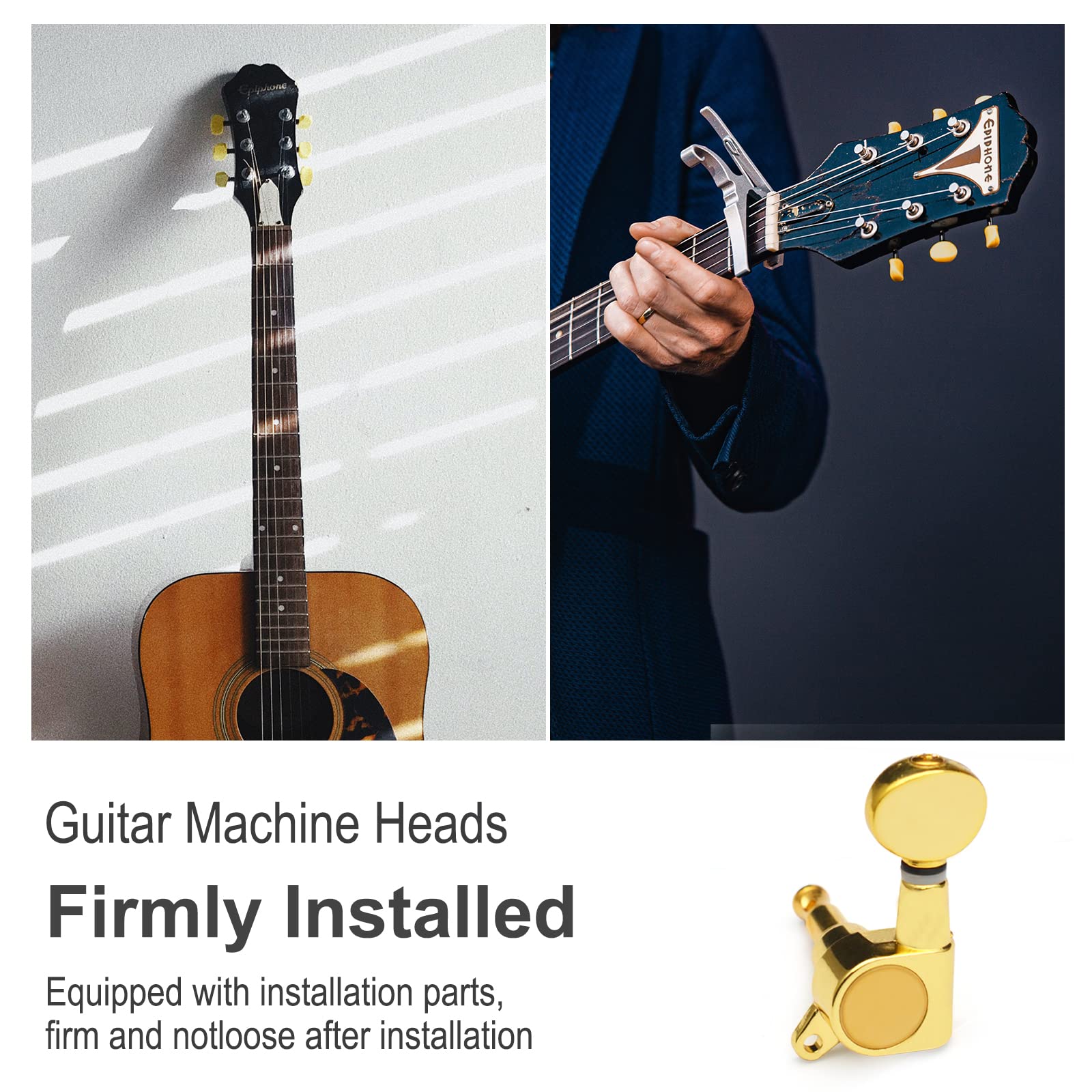 SAPHUE 6 Pieces 3R3L Guitar tuner pegs,Small Oval Concave Button Sealed-gear String Tuners Tuning Pegs key Machine Heads For Aco