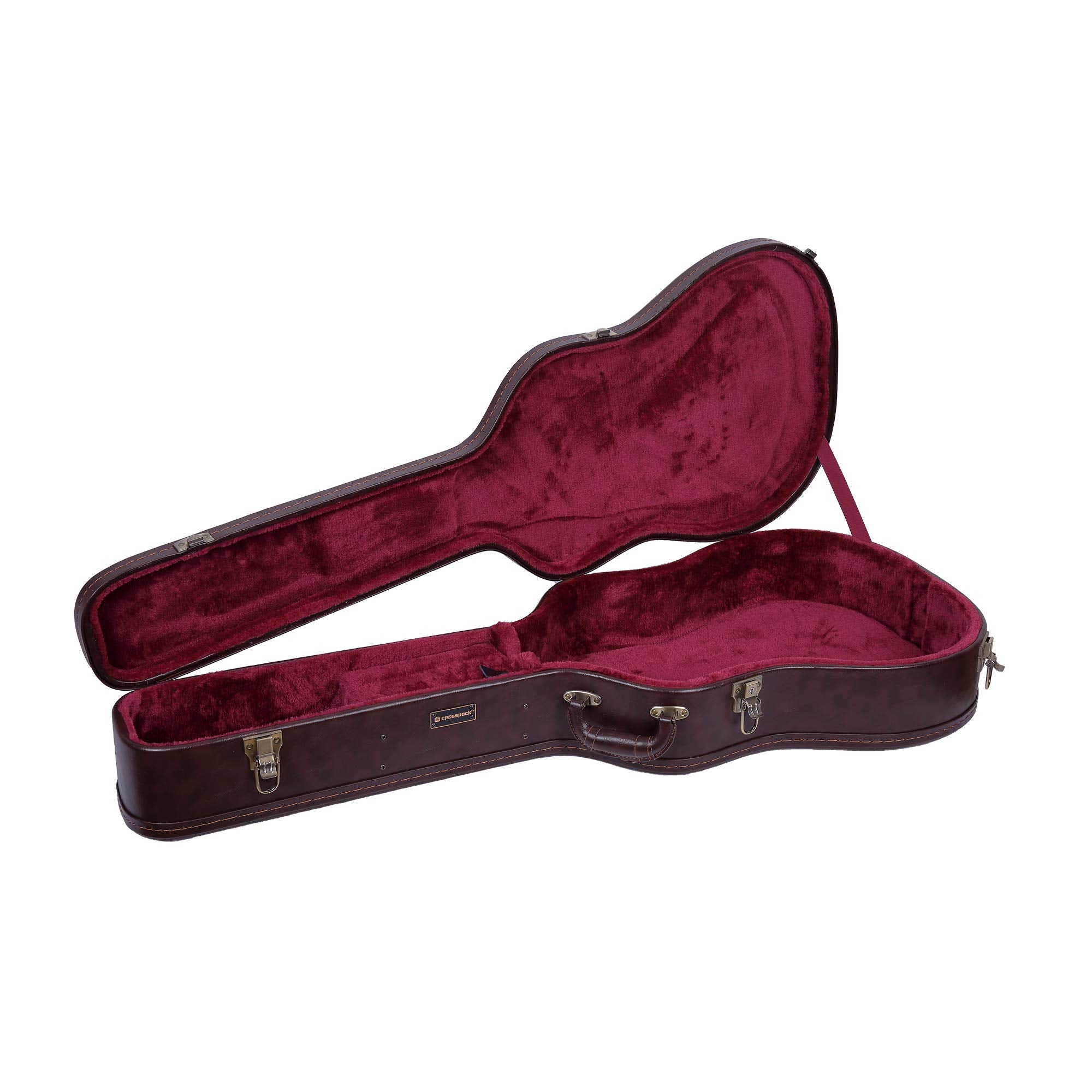 Crossrock Hardshell Arch Top Wood Case for 12-String Acoustic Dreadnought Guitars-Vintage Brown(CRW600DBR)