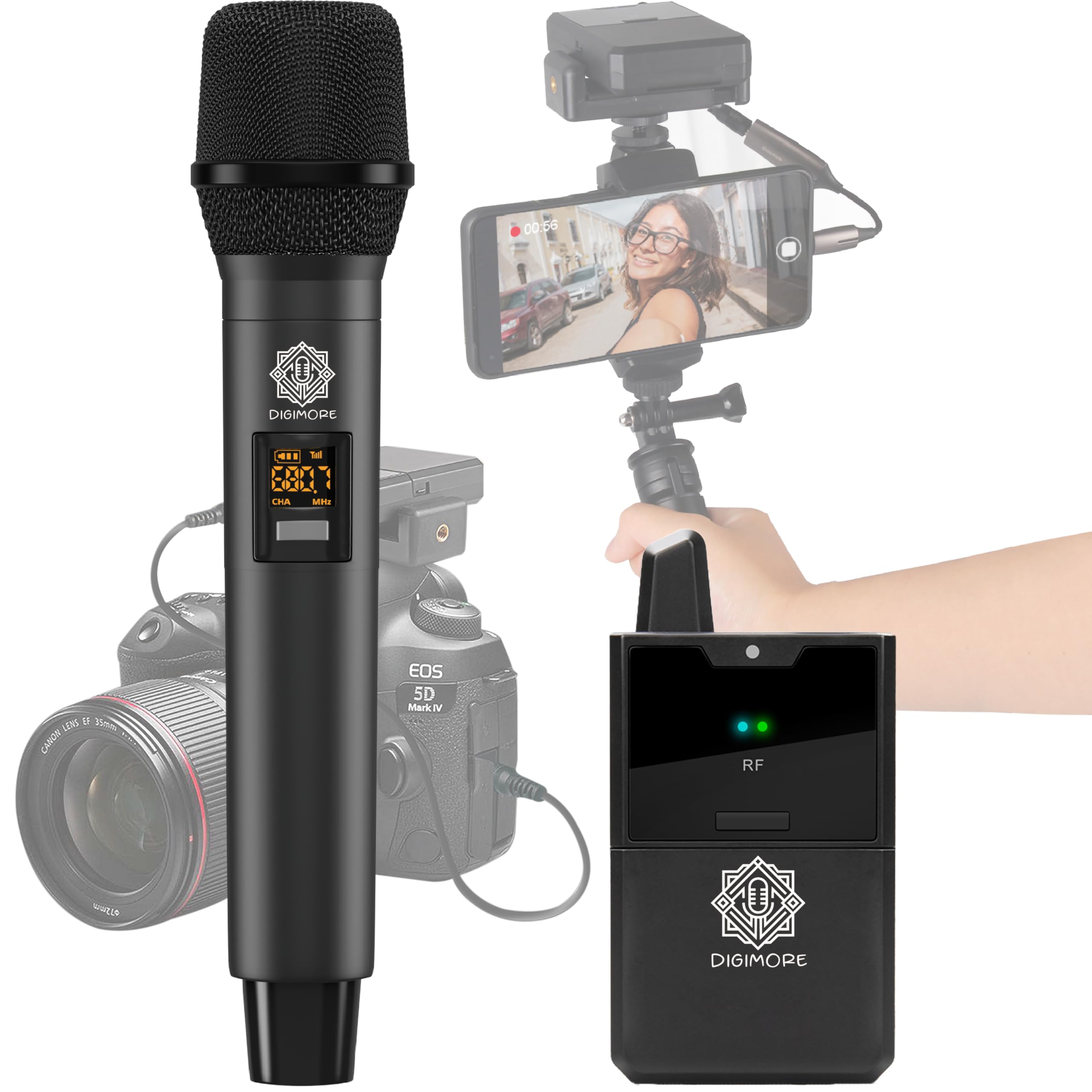 Digimore Uhf Wireless Handheld Microphone For Camera & Smartphones | 30 Channels | 324Ft Range | Cardioid Pickup | For Interview