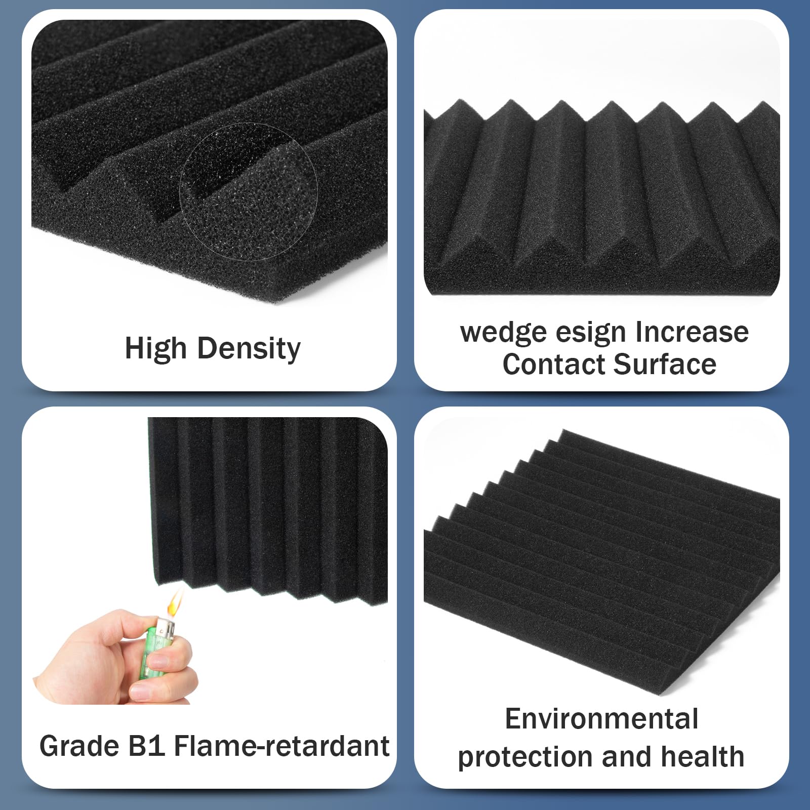 HWLIYUTAI 50 Pack Acoustic Panels 1 X 12 X 12 Inches - Acoustic Foam Studio Foam Wedges High Density Panels Soundproof Wedges Ch