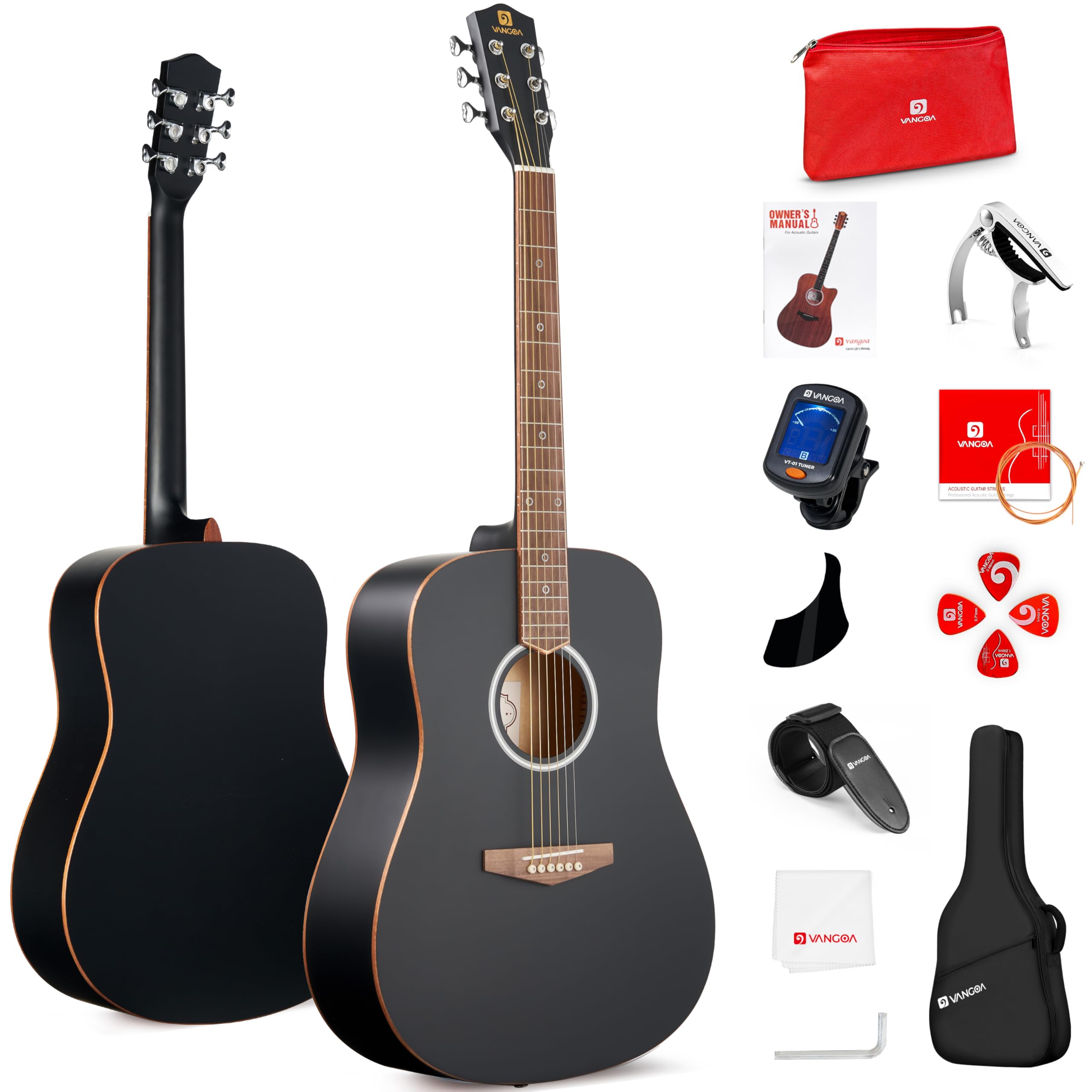 Vangoa Dreadnought Acoustic Guitar 41 Inch Set, 4/4 Full Size Acustica Guitarra Kit For Beginners Adults Youth Kids, Wooden Bind