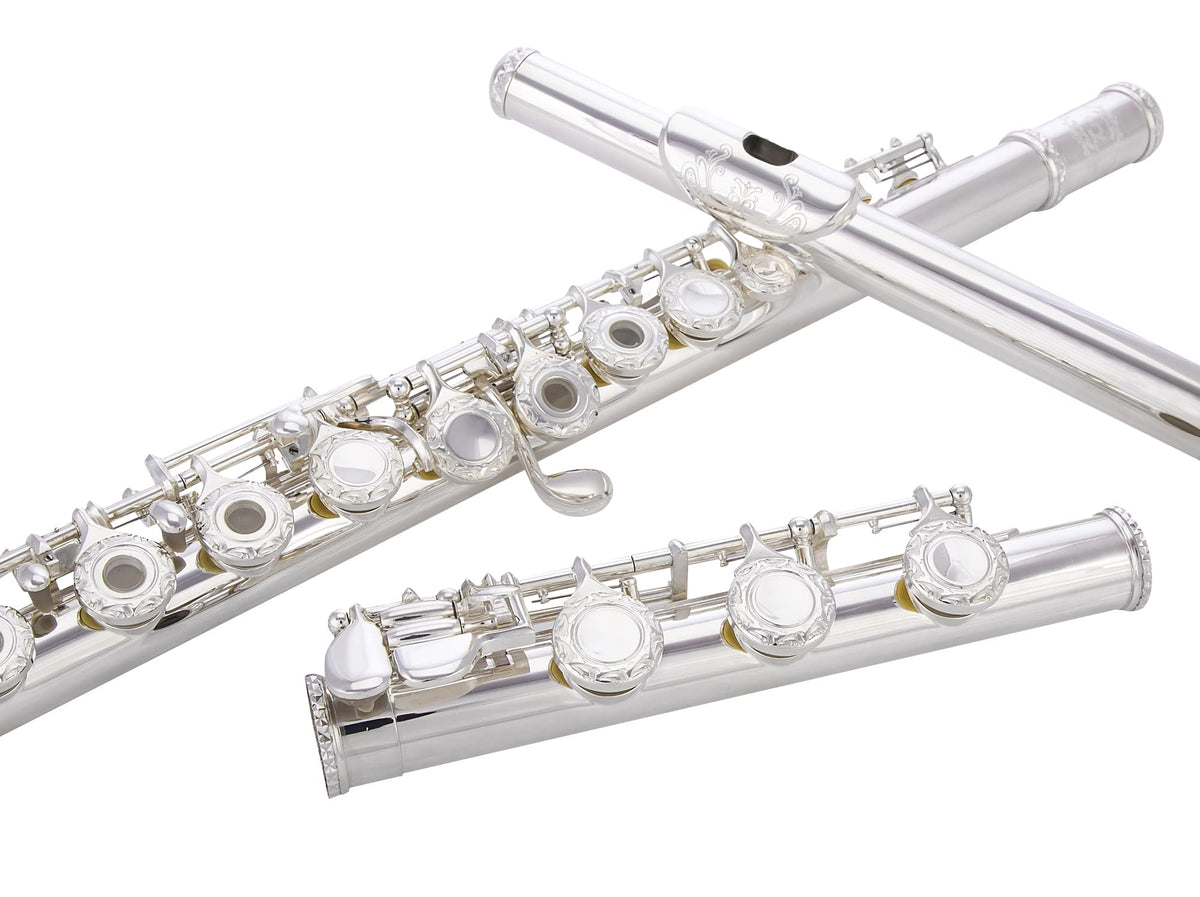 Glory Hand-Engraved Silver Plated High Grade Flute 17 Hole Open/Closed C Flute With Case, Tuning Rod And Cloth And Gloves,High G