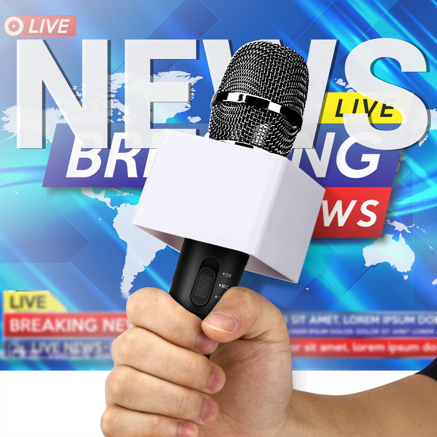 Facmogu 4PCS Black & White Microphone Flag Station, Portable Square Cube Shaped Interview Mic Flag Station with Foam, Microphone