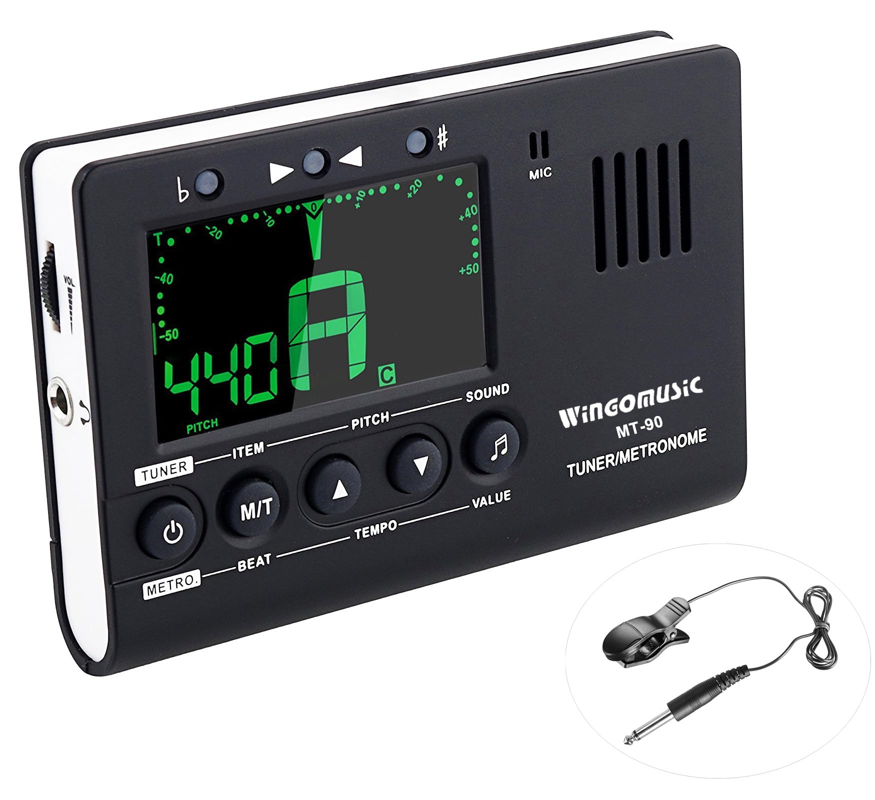WINGO Digital Metronome, Tuner and Tone Generator - 3 in1 Device(Black)-for Chromatic, Guitar, Bass, Ukulele, Violin-Battery Inc