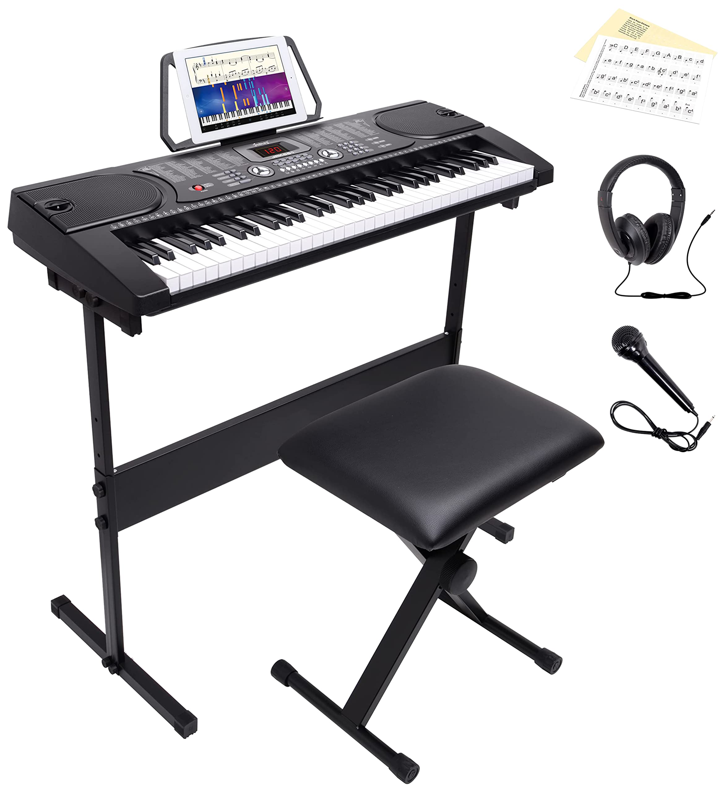 Juarez Octav Jrk661 61 Keys Electronic Keyboard Piano With Led Display | Adapter | Key Note Stickers | Mic |Music Sheet Stand | 