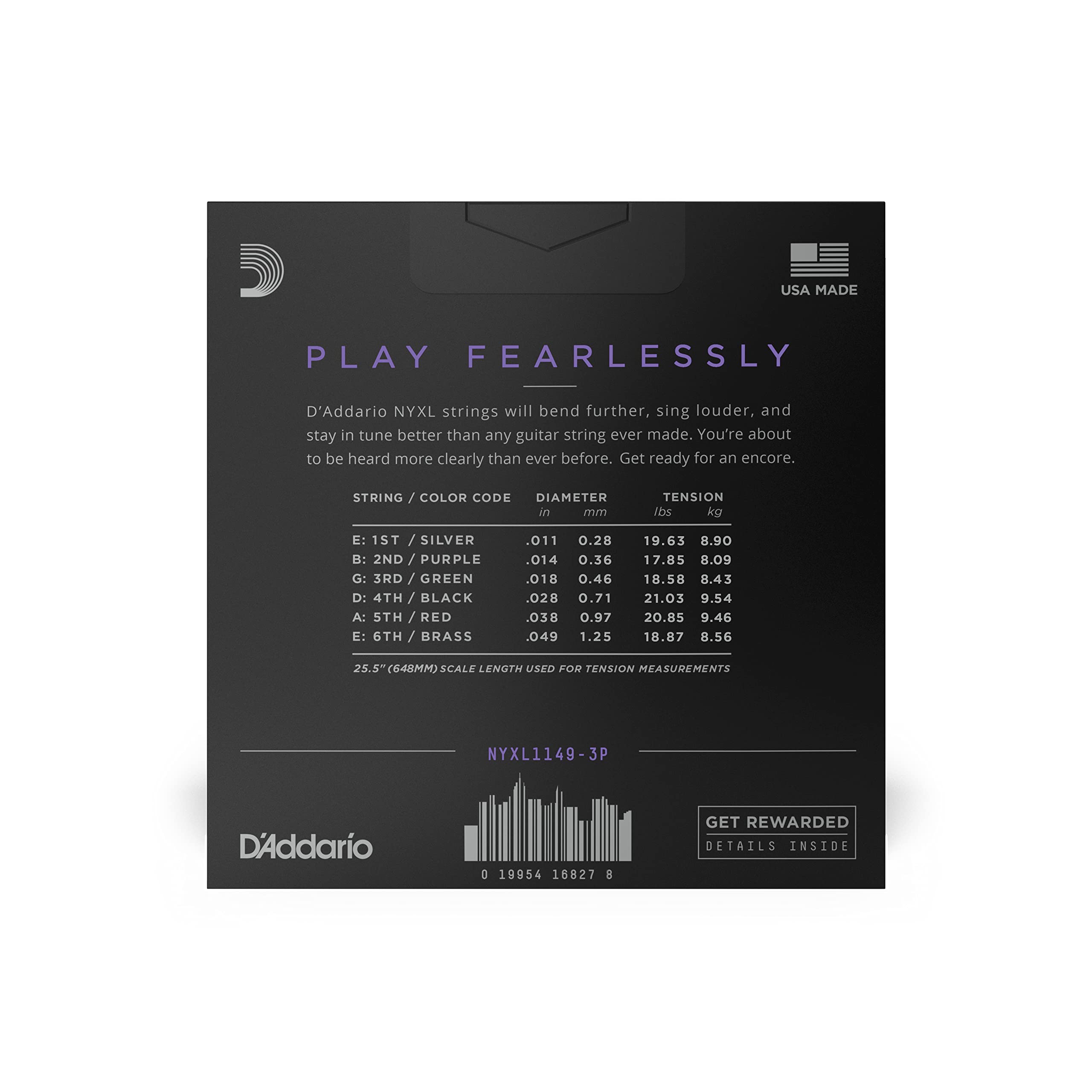 D'Addario Guitar Strings - NYXL Electric Guitar Strings - NYXL1149-3P - Unrivaled Strength, Tuning Stability, Enhanced Mid-Range