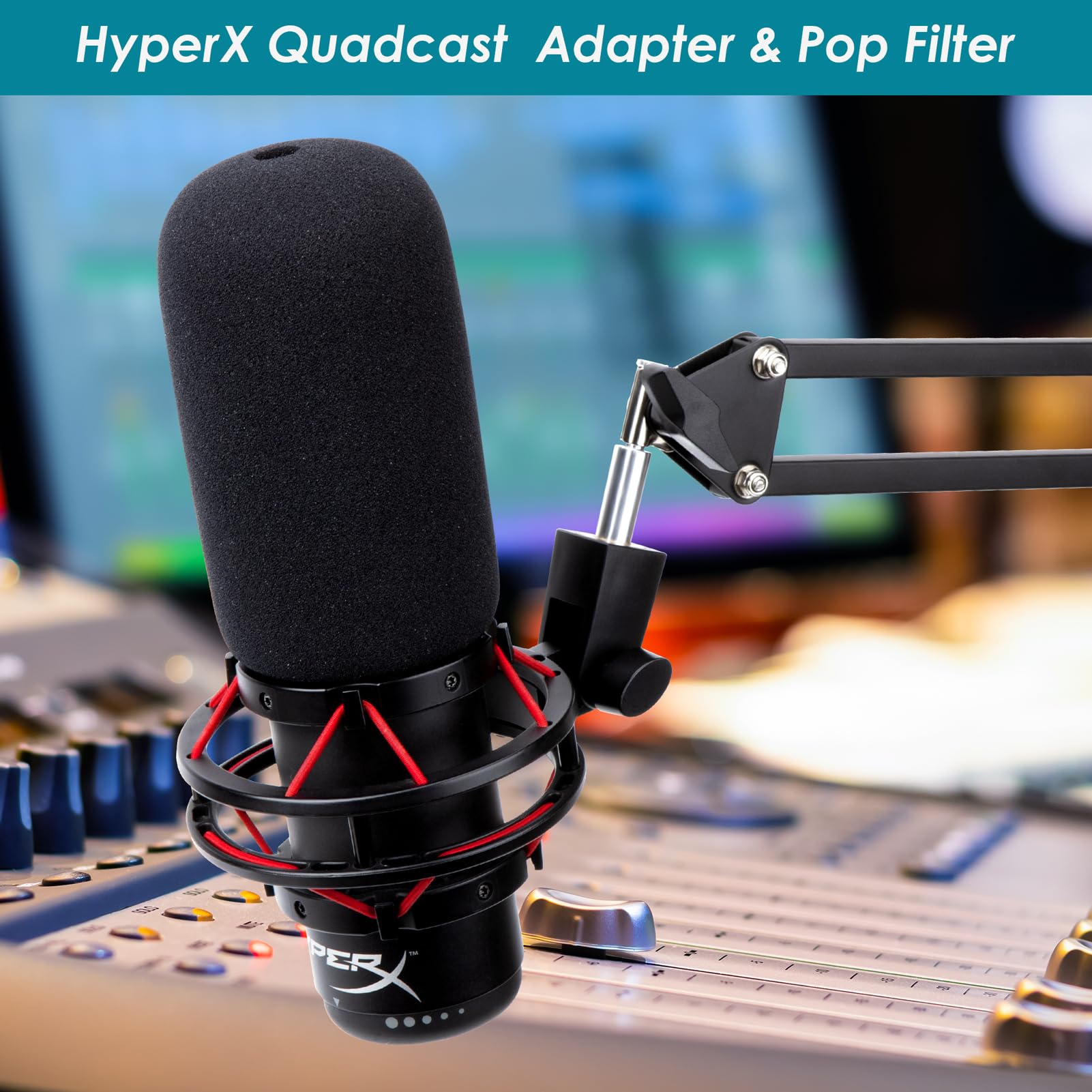 YOUSHARES HyperX Quadcast Mount Adapter with Microphone Covers Foam, Compatible with for HyperX QuadCast Microphone, Replacement