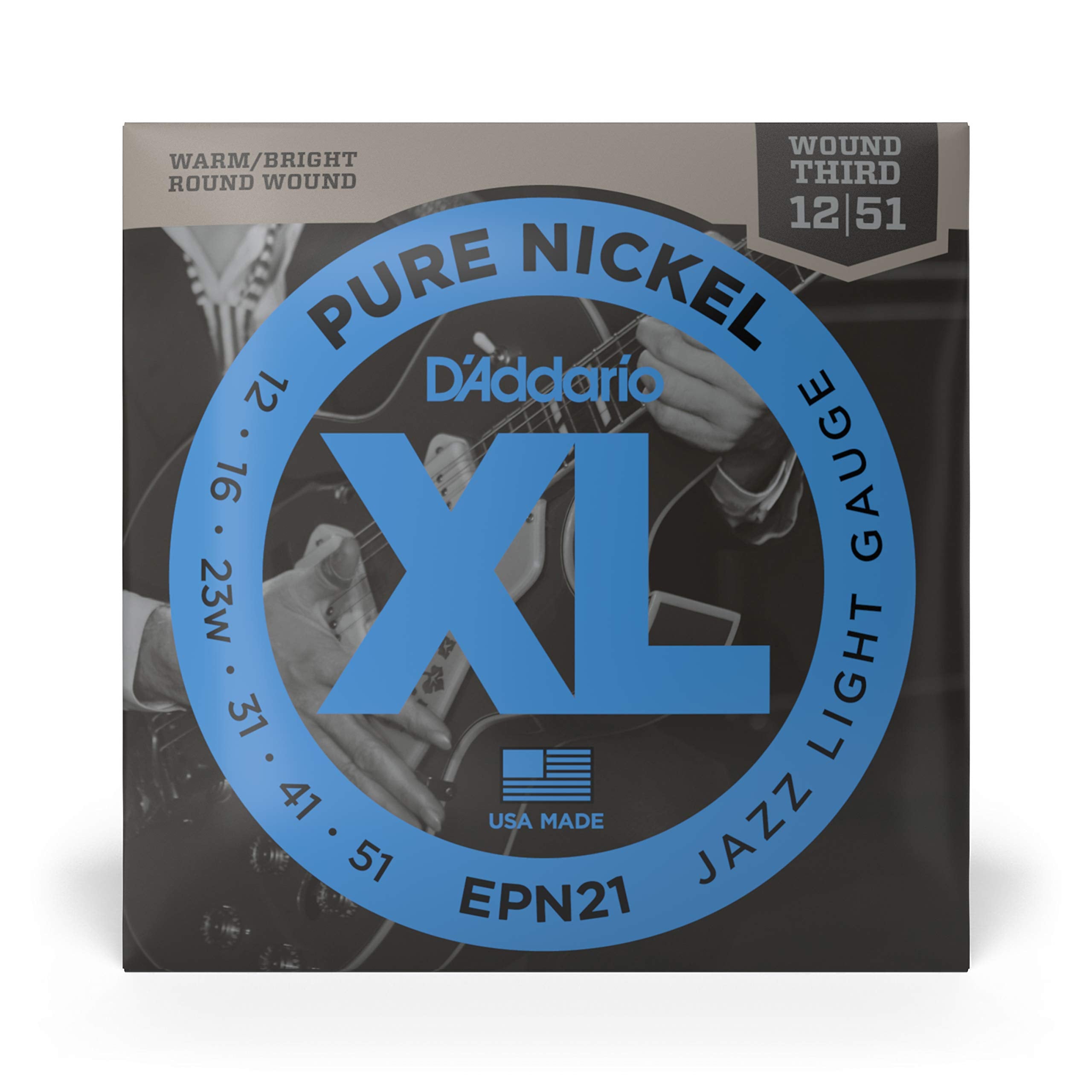 D'Addario Guitar Strings - XL Pure Nickel Electric Guitar Strings - Round Wound - Warm, Bright, Vintage Sound - EPN21 - Jazz Lig