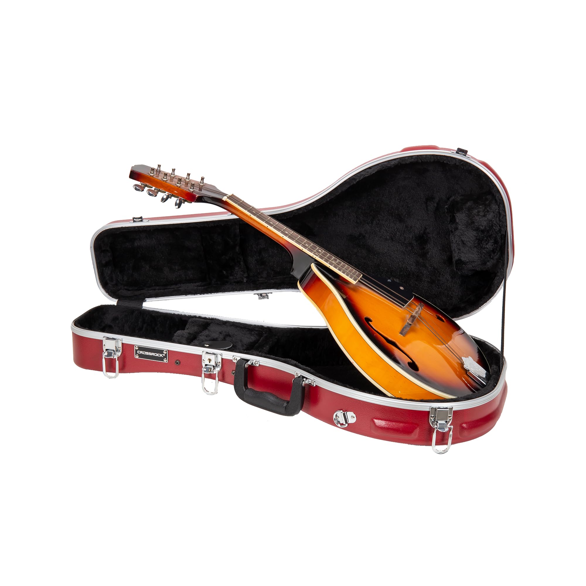 Crossrock A-style Mandolin Case | ABS Molded Hardshell with Security Lock, Metal Feet, and Detachable Straps-Red (CRA862MARD)