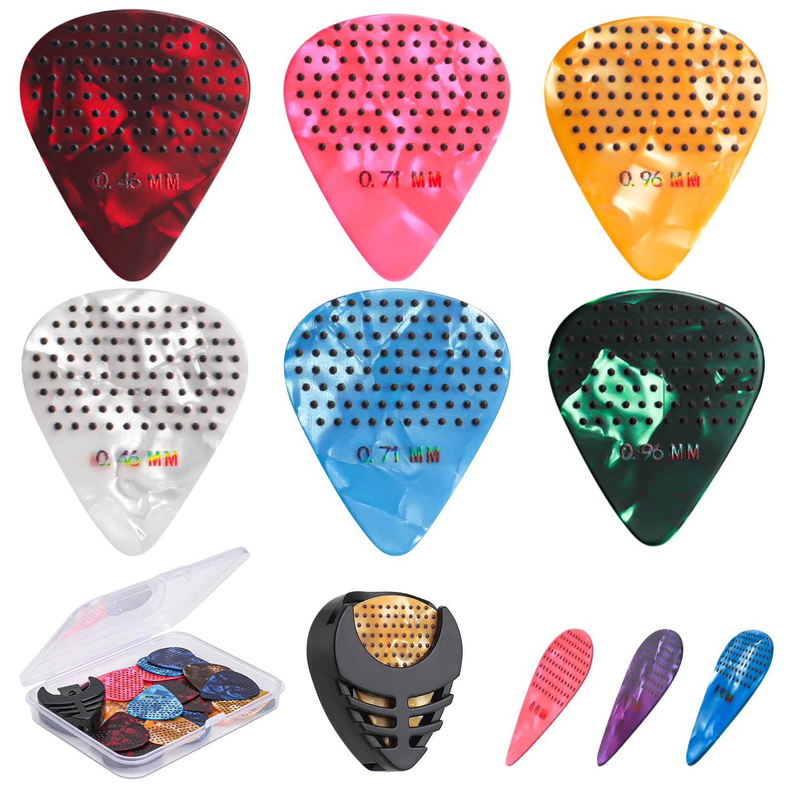 Non-Slip Guitar Picks, 0.46 0.71 0.96Mm Includes Thin Medium Heavy Guitar Picks,15Pcs Variety Colorful Celluloid Plectrums With