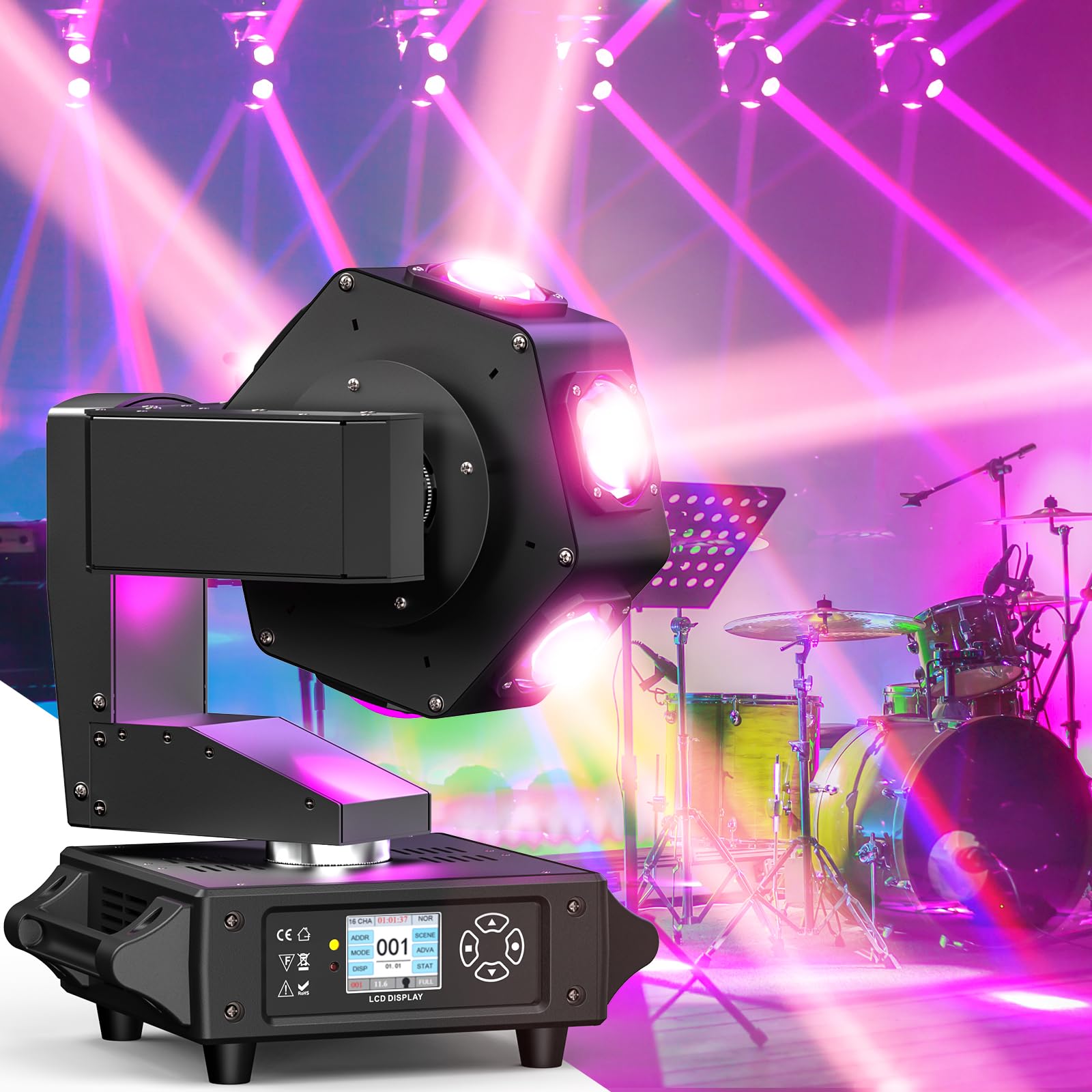 Moving Head Light XYZ Three-Axis Linkage 6 x 40W RGBW Stage Lighting DJ Lights Beam Spotlight 14/16 CH Wash Light with DMX and S