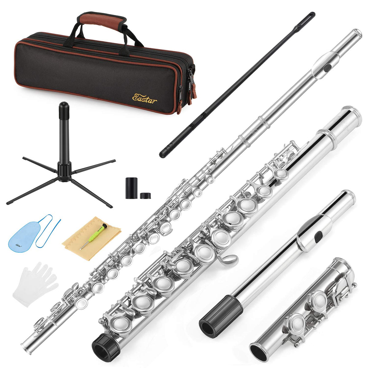 Eastar C Flutes Closed Hole 16 Keys Flute For Beginner Kids Student Flute Instrument With Cleaning Kit, Stand, Carrying Case, Gl