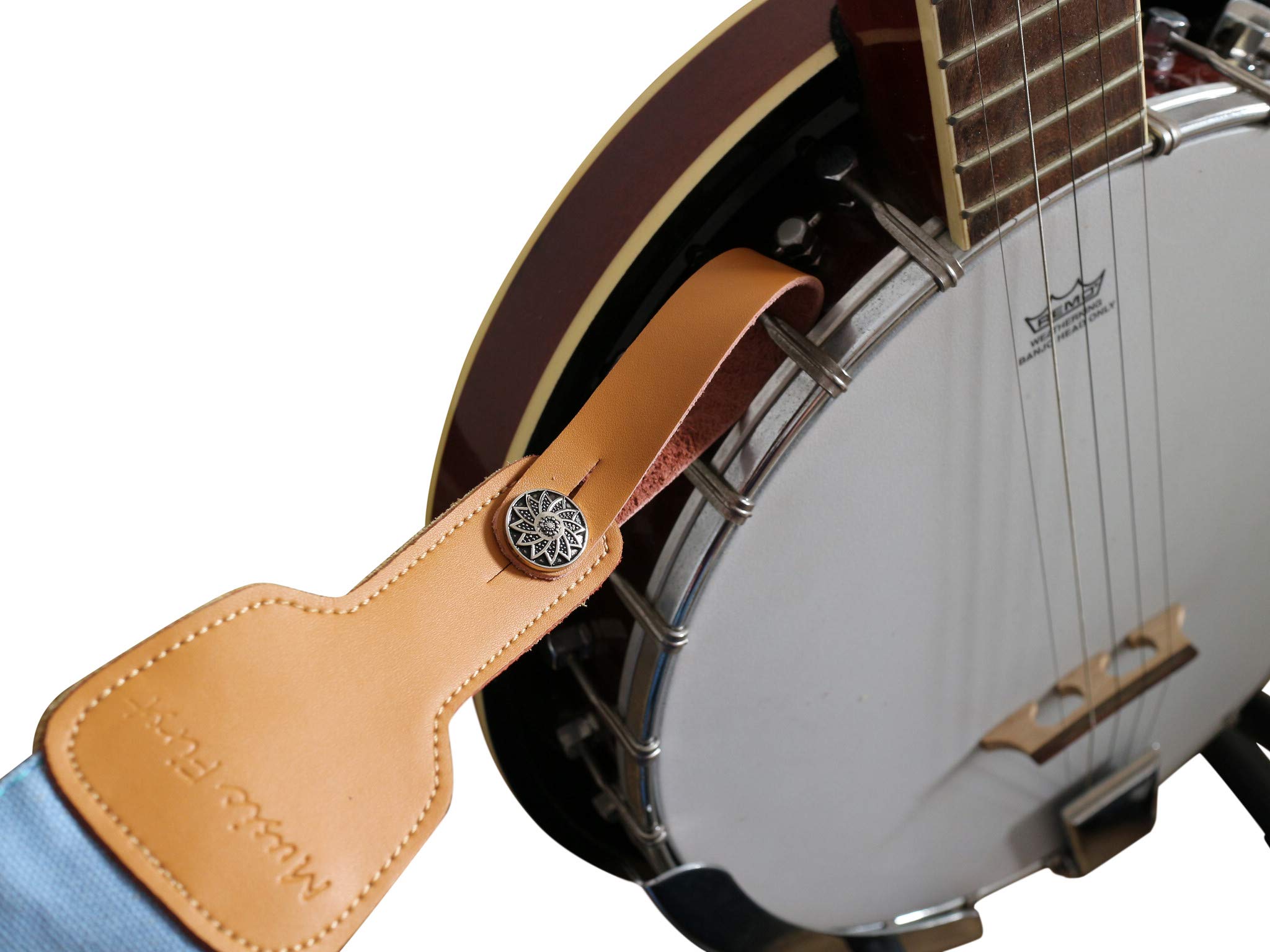 MUSIC FIRST Original Design, 2 inch width (5cm), Vintage French Country Style Floral    Soft Muslin & Genuine Leather Delux Banj