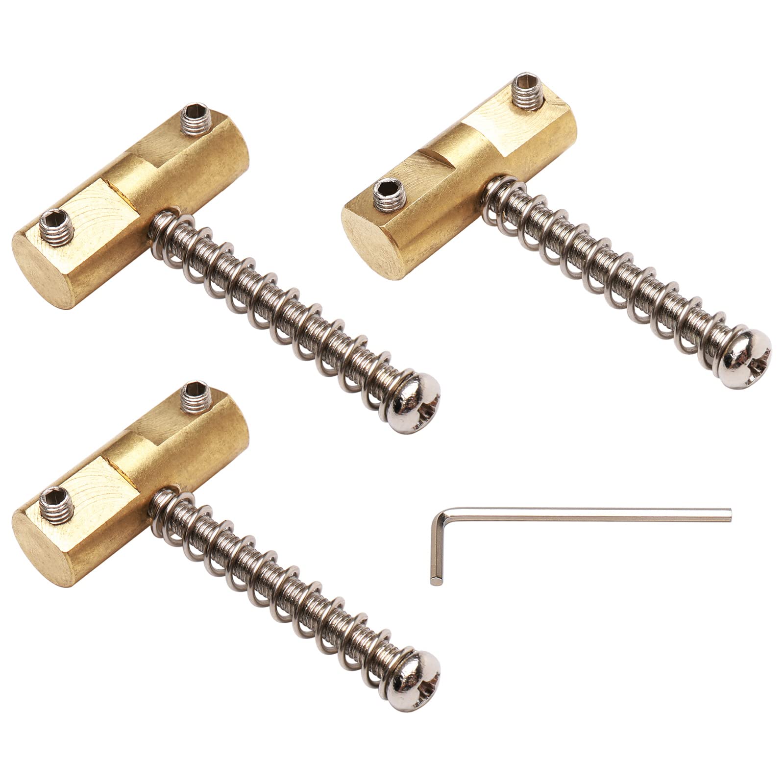 Unxuey Brass Bridge Saddles Replacement For Tele Bass Electric Guitar (3 Pack, Golden With Wrench)