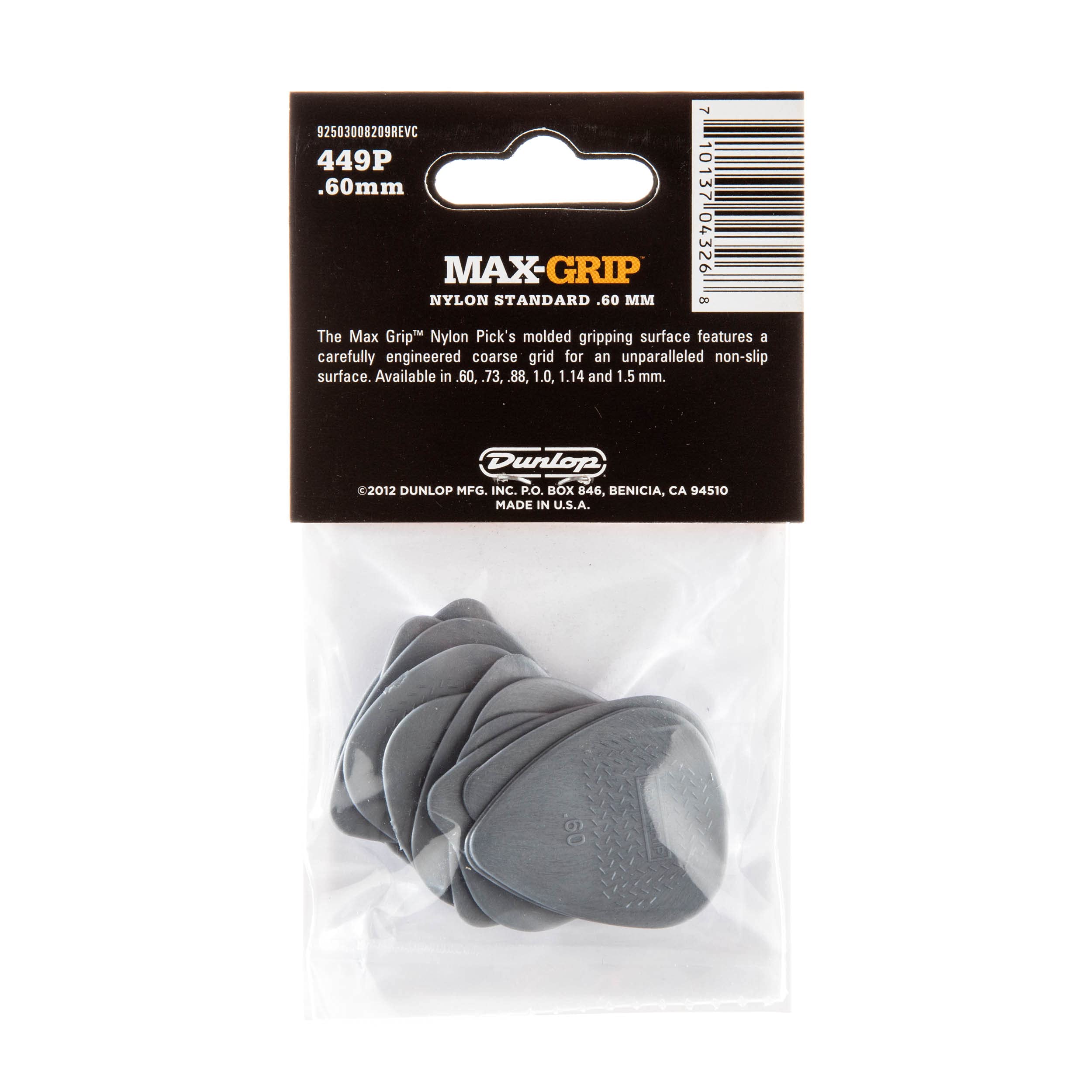Jim Dunlop Max-Grip Nylon Standard, Light Gray, .60mm, 12/Player's Pack