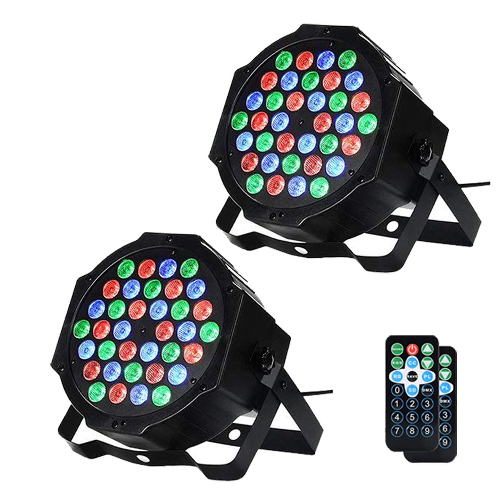 LUNSY Dj Lights, 2 Pack 36 LED Par Lights Stage Lights with Sound Activated Remote Control & DMX Control, Stage Lighting Uplight