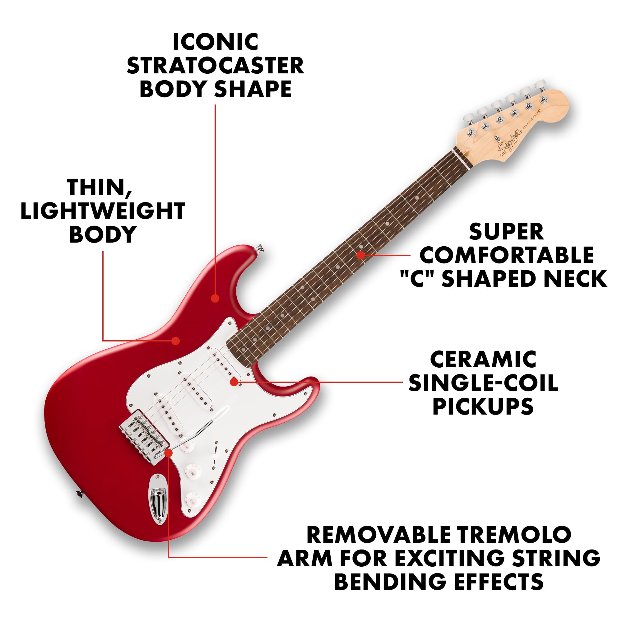 Fender Squier Debut Series Stratocaster Electric Guitar, Beginner Guitar, with 2-Year Warranty, Includes Free Lessons, Dakota Re