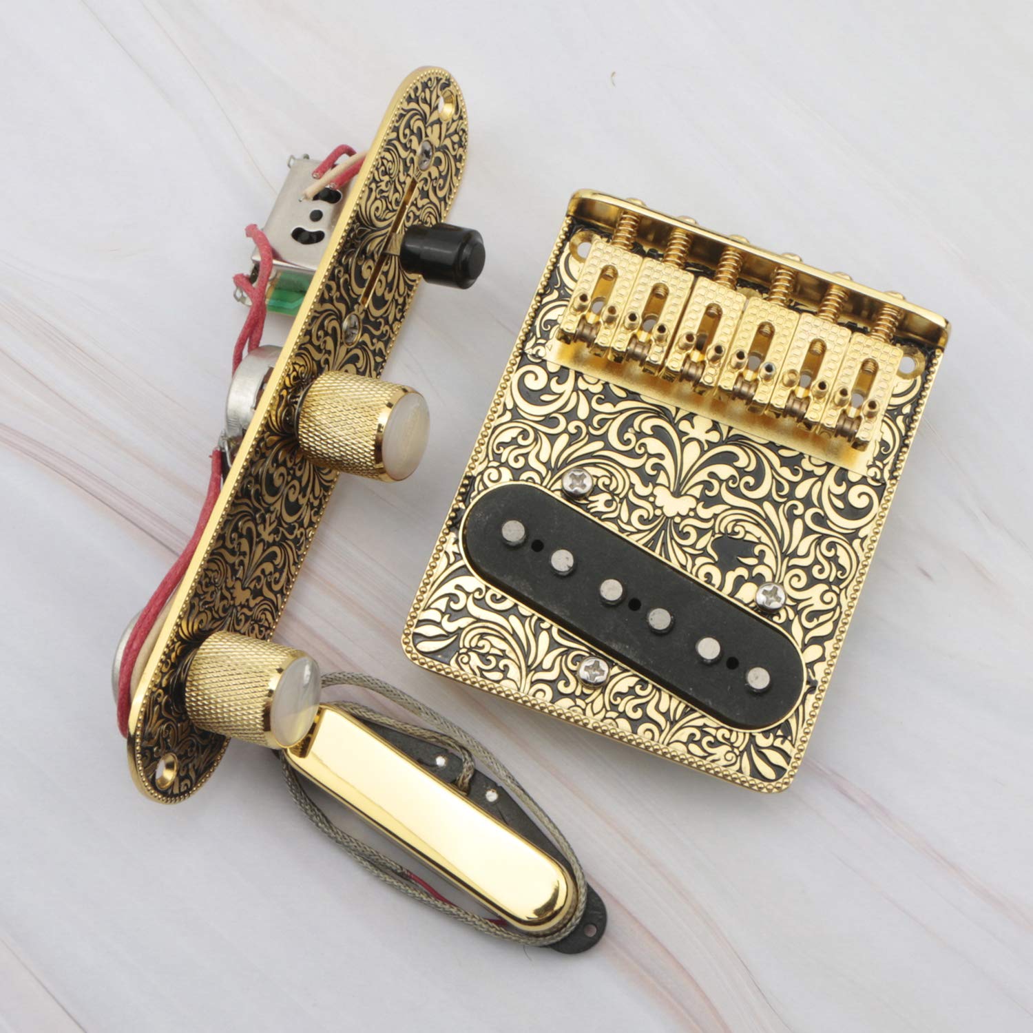 Swhmc 6 strings Saddle Bridge Plate Pickup Set 3 Way Switch Control Plate Vintage Tail Piece Neck Pickup Set for Electric Guitar
