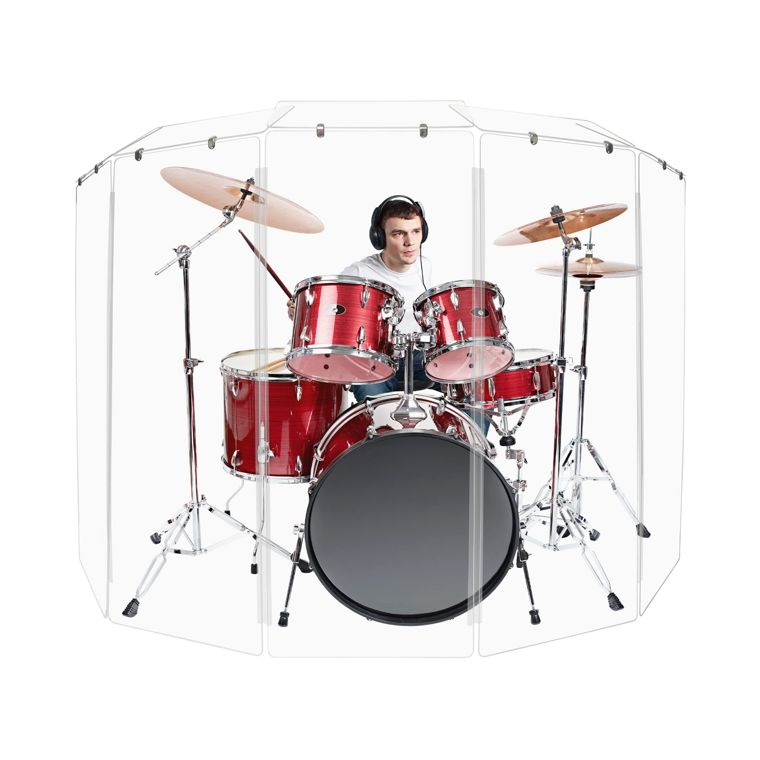 Pennzoni Drum Shield 5Ft W/Deflectors & Plastic Hinges, Comes W/ 5 Drum Panels, Plastic Hinges & 5 Deflectors, Premium Clear Acr