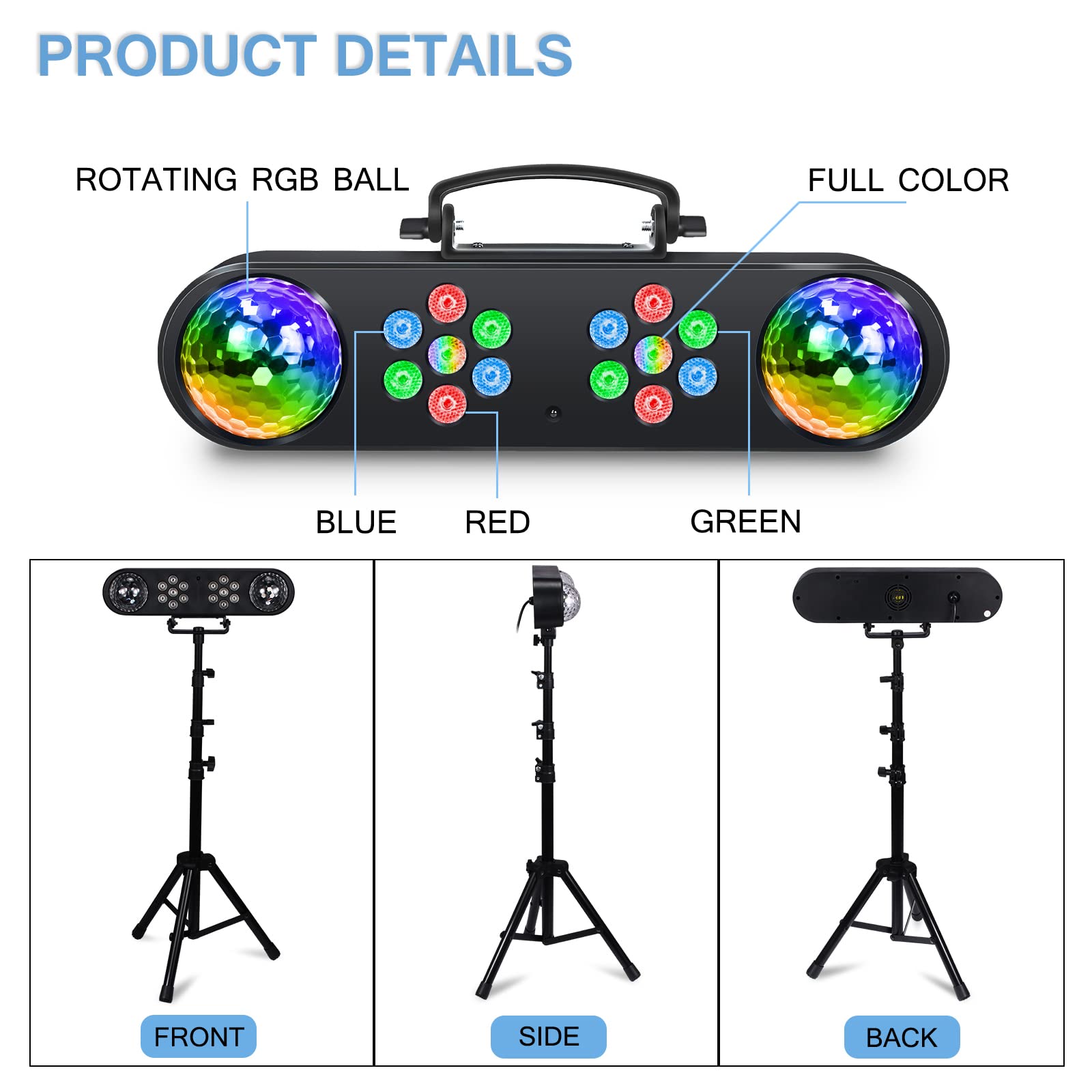 DJ Lights with Stand, Telbum Party Bar Light Set, Mobile Stage Lighting System Sound Activated LED Par Lights, for Move Band Dis